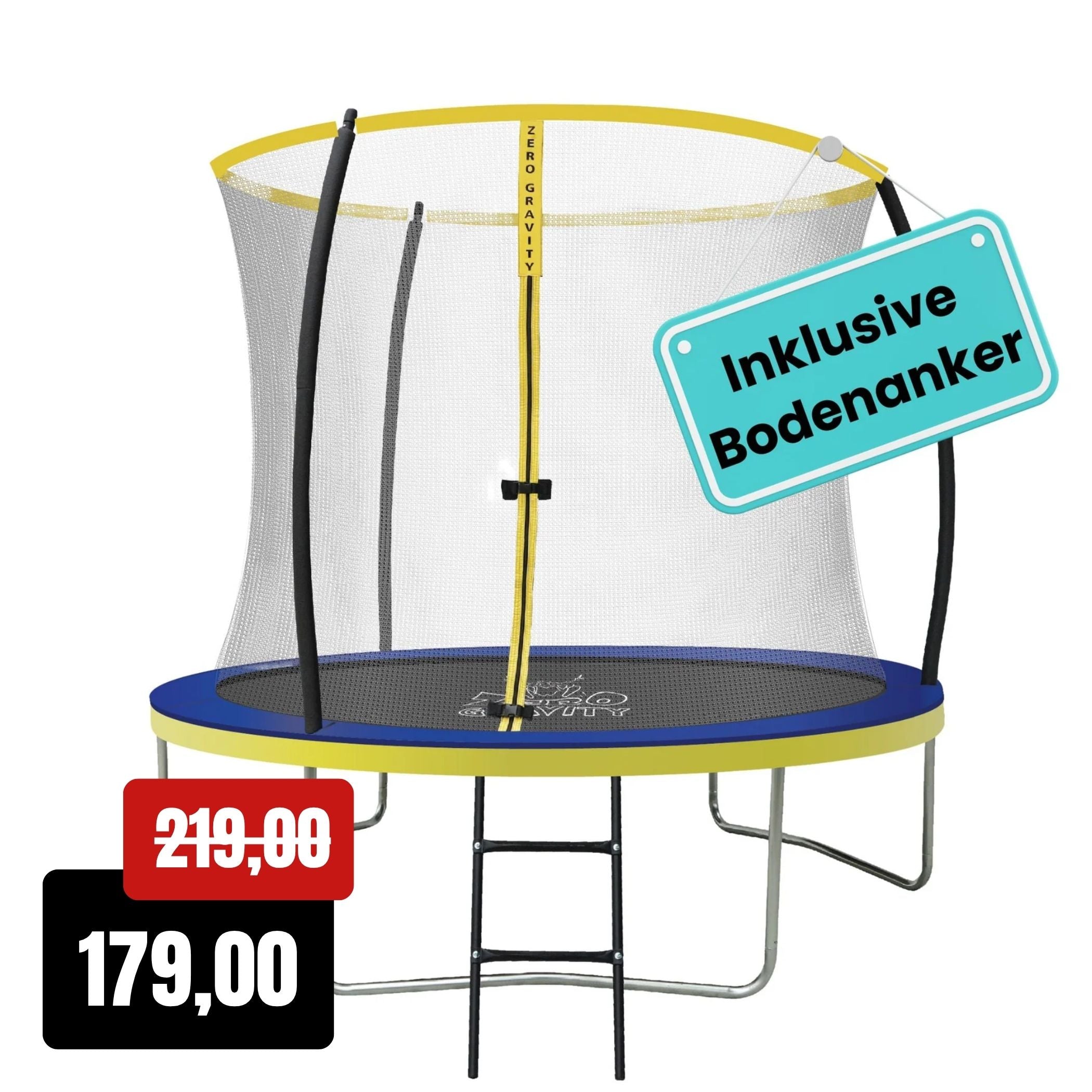 Zero Gravity Trampolin Ø 244 cm inkl. Leiter & Bodenanker - Nutzer bis 75kg