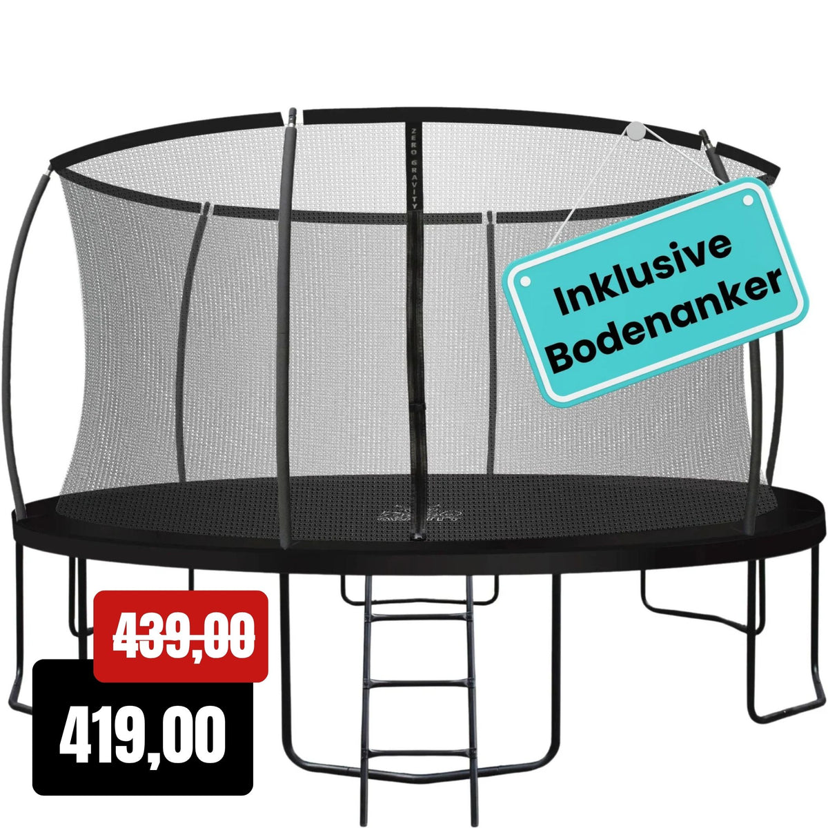 Zero Gravity Trampolin Ø 427 cm inkl. Leiter & Bodenanker - Nutzer bis 150kg