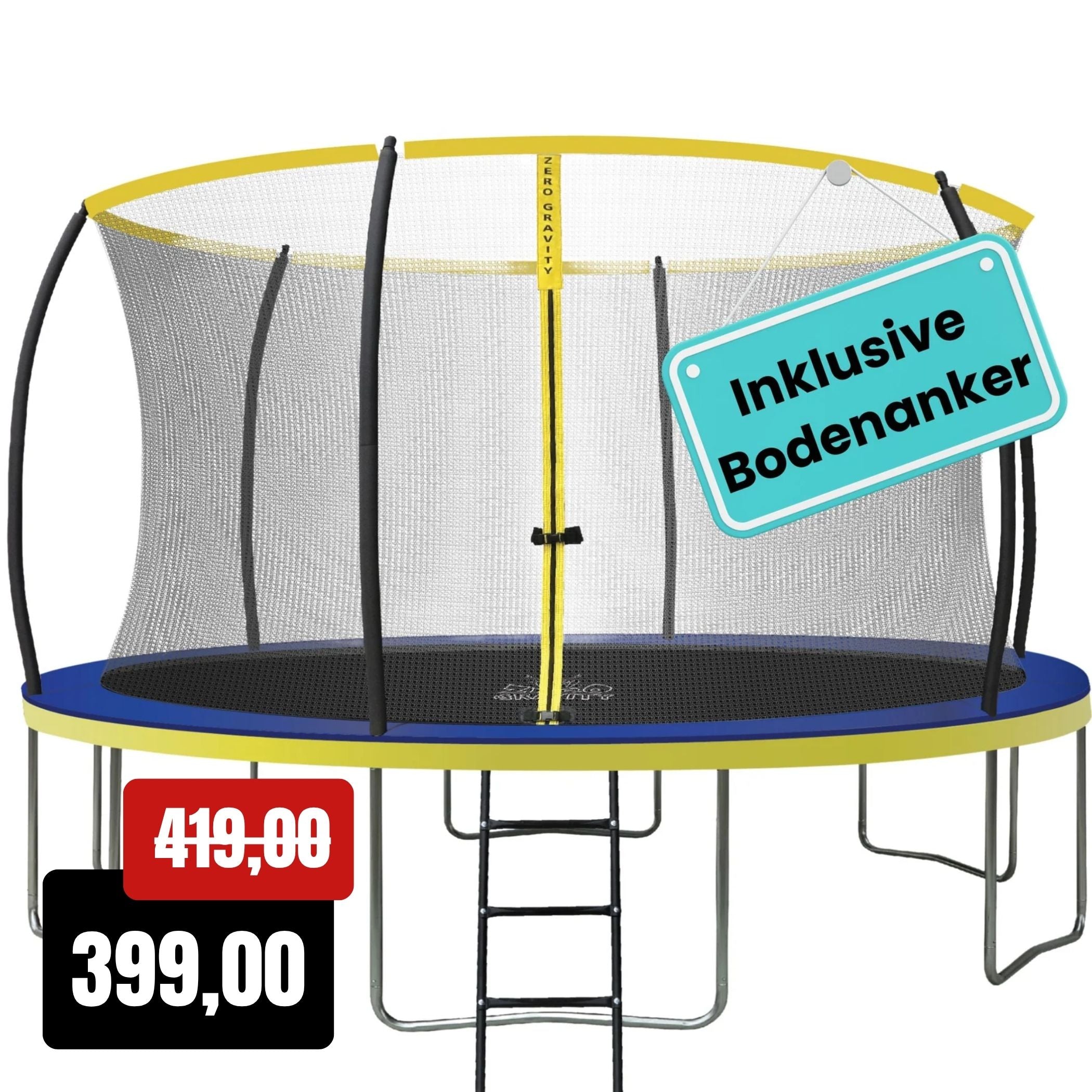 Zero Gravity Trampolin Ø 427 cm inkl. Leiter & Bodenanker - Nutzer bis 150kg