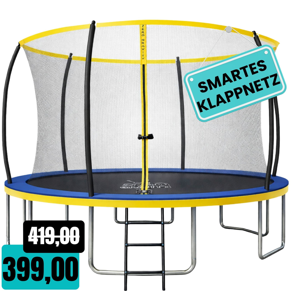 Zero Gravity Trampolin Ø 427 cm inkl. Leiter & Bodenanker - Nutzer bis 150kg