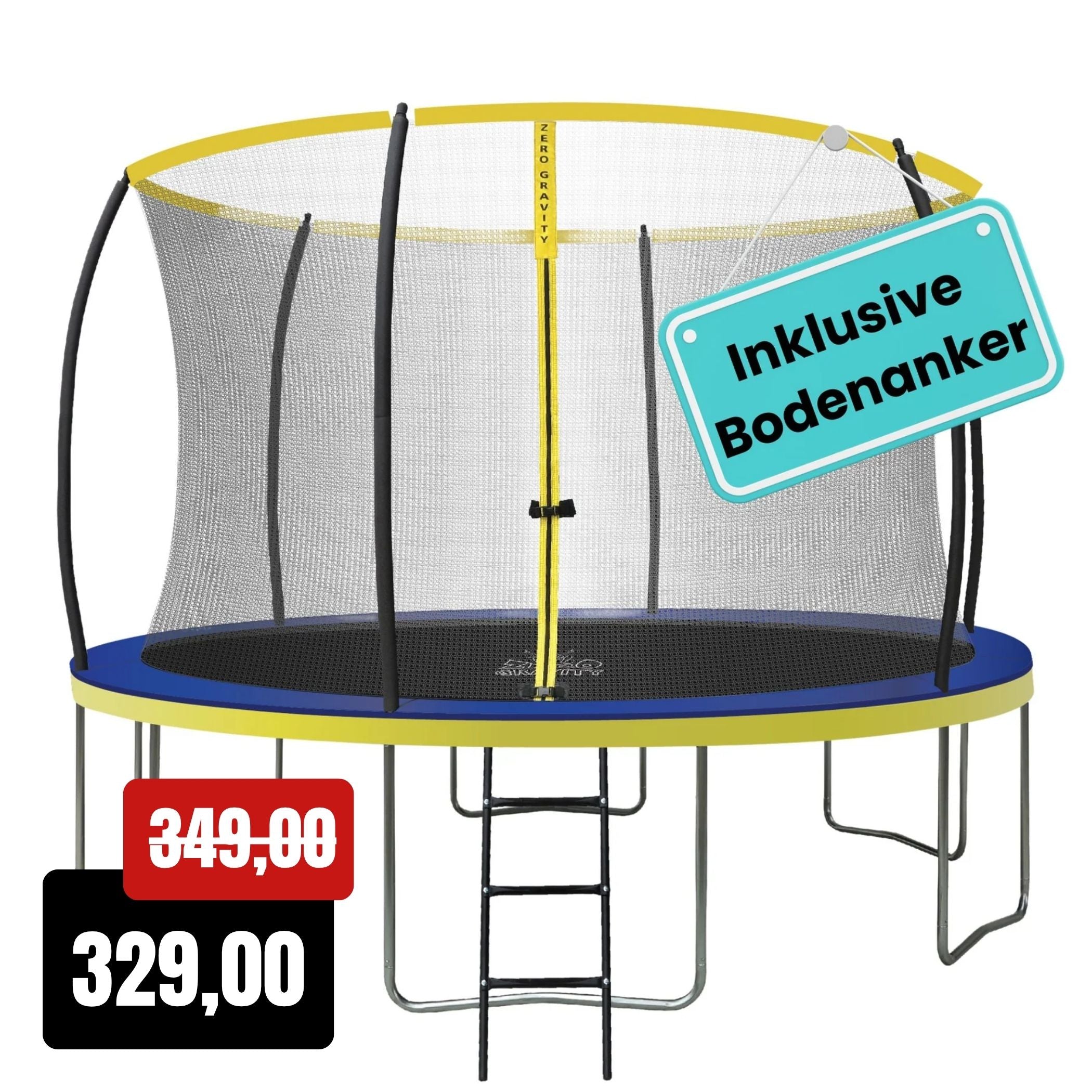 Zero Gravity Trampolin Ø 366 cm inkl. Leiter & Bodenanker - Nutzer bis 150kg