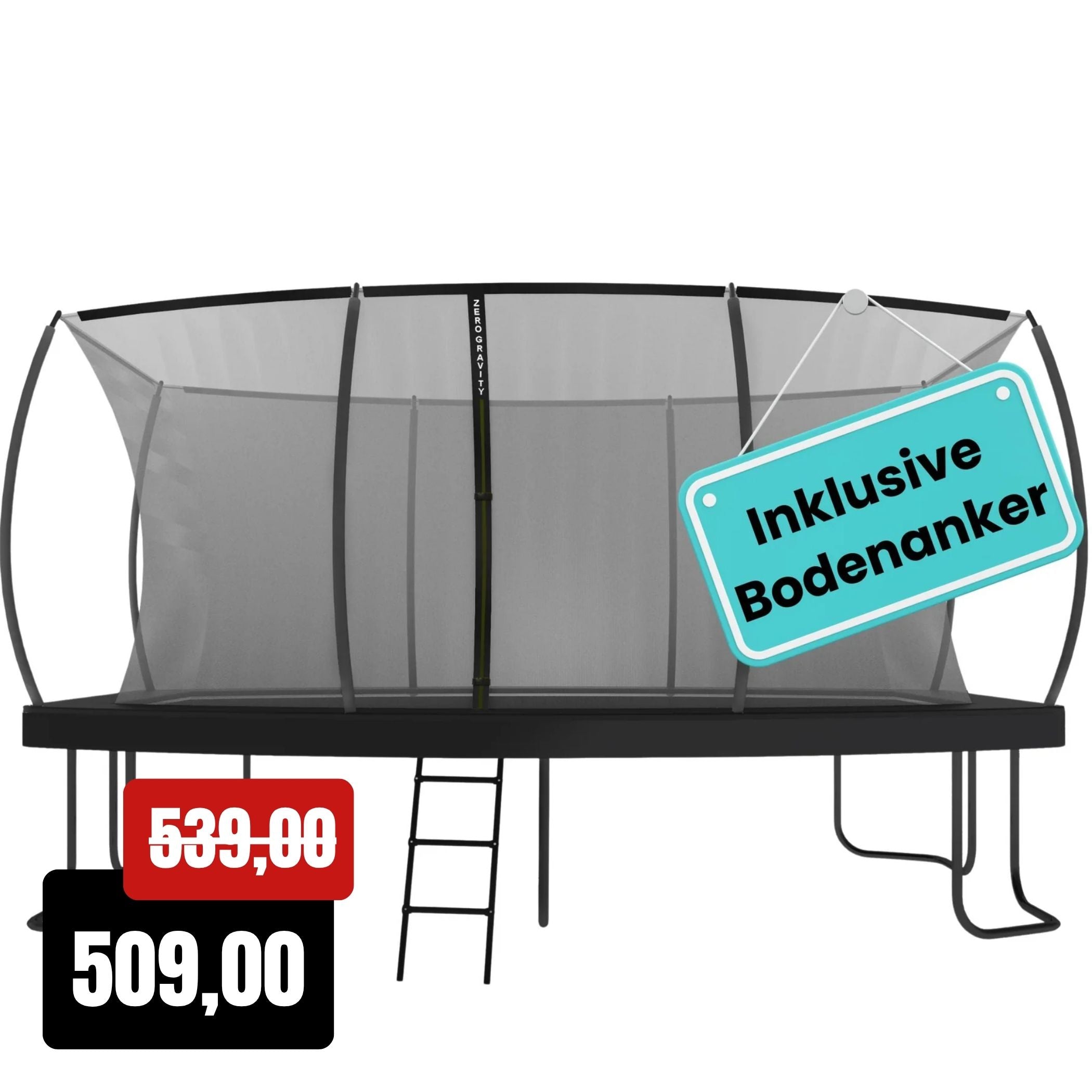 Zero Gravity Trampolin 457x305cm inkl. Leiter & Bodenanker - Nutzer bis 130kg