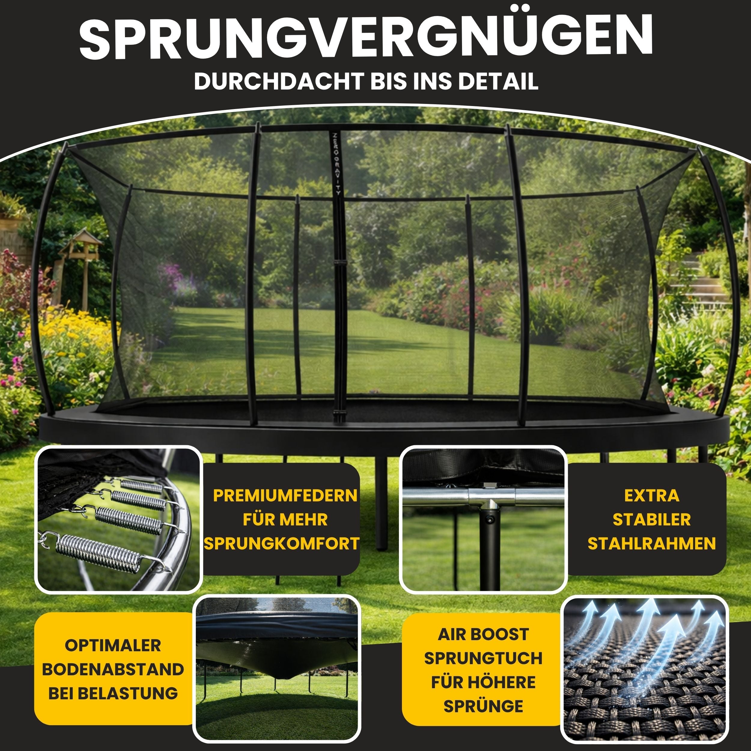 Zero Gravity Trampolin 305x213cm inkl. Leiter & Bodenanker - Nutzer bis 100kg