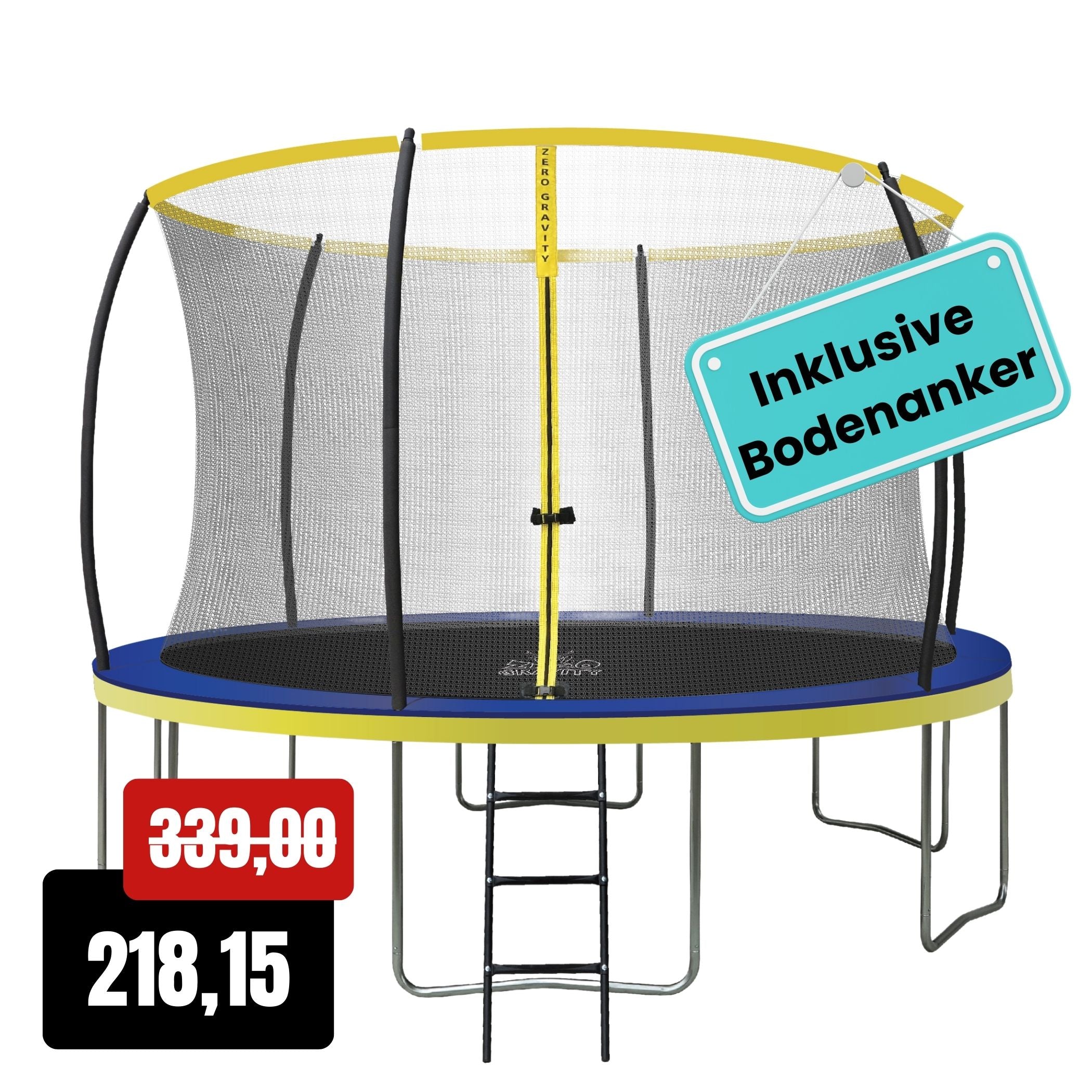 Zero Gravity Trampolin Ø 366 cm inkl. Leiter & Bodenanker - Nutzer bis 150kg