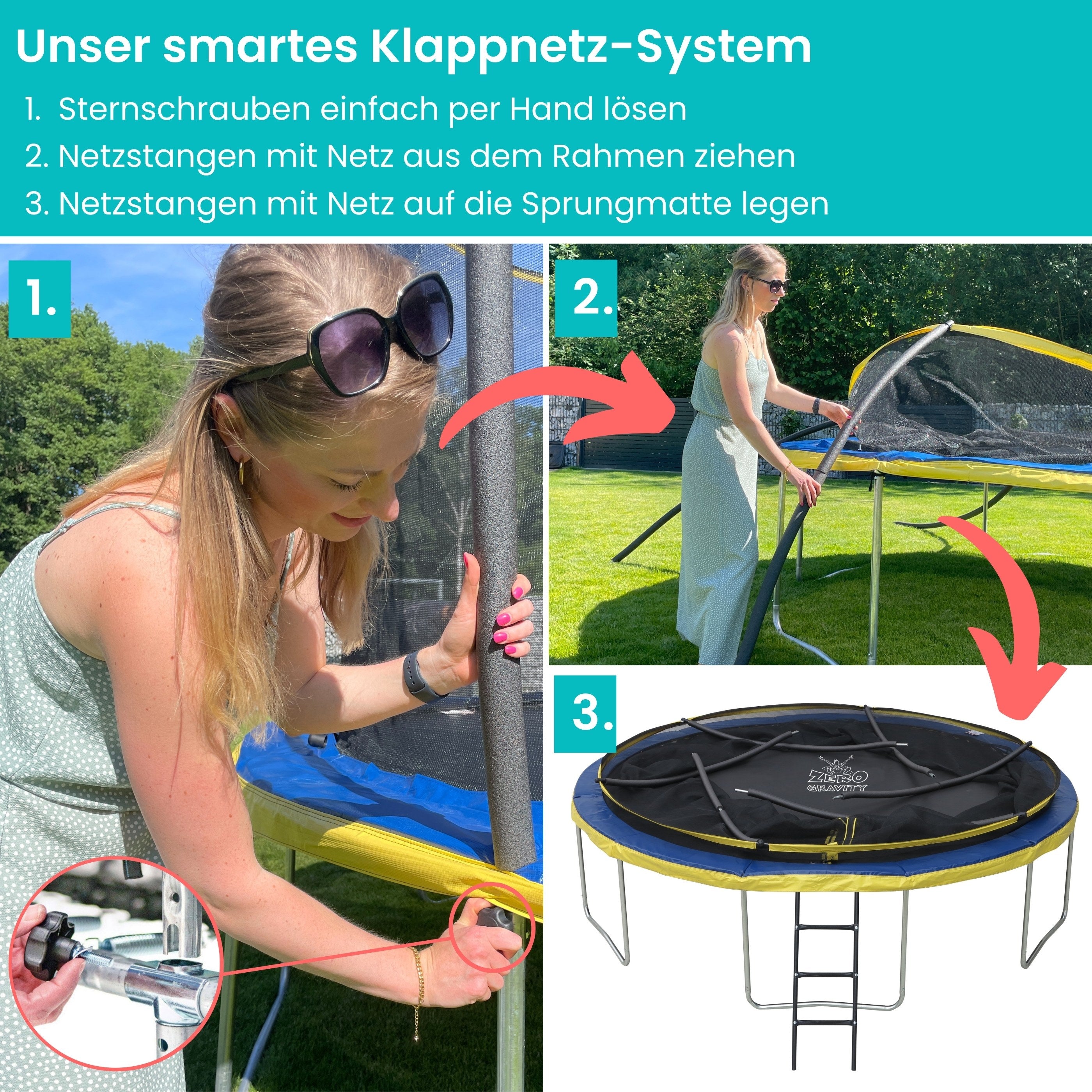 Zero Gravity Trampolin Ø 244 cm inkl. Leiter & Bodenanker - Nutzer bis 75kg