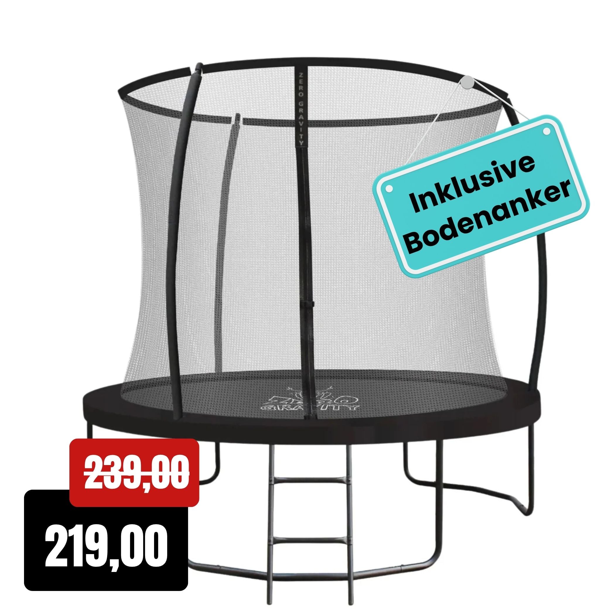 Zero Gravity Trampolin Ø 244 cm inkl. Leiter & Bodenanker - Nutzer bis 75kg