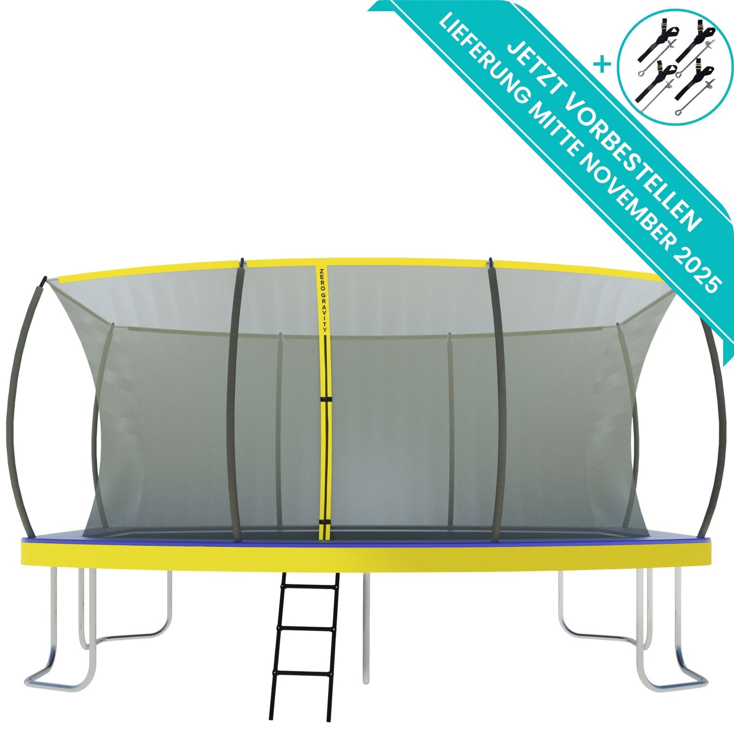 Zero Gravity Trampolin 457x305cm inkl. Leiter & Bodenanker - Nutzer bis 130kg