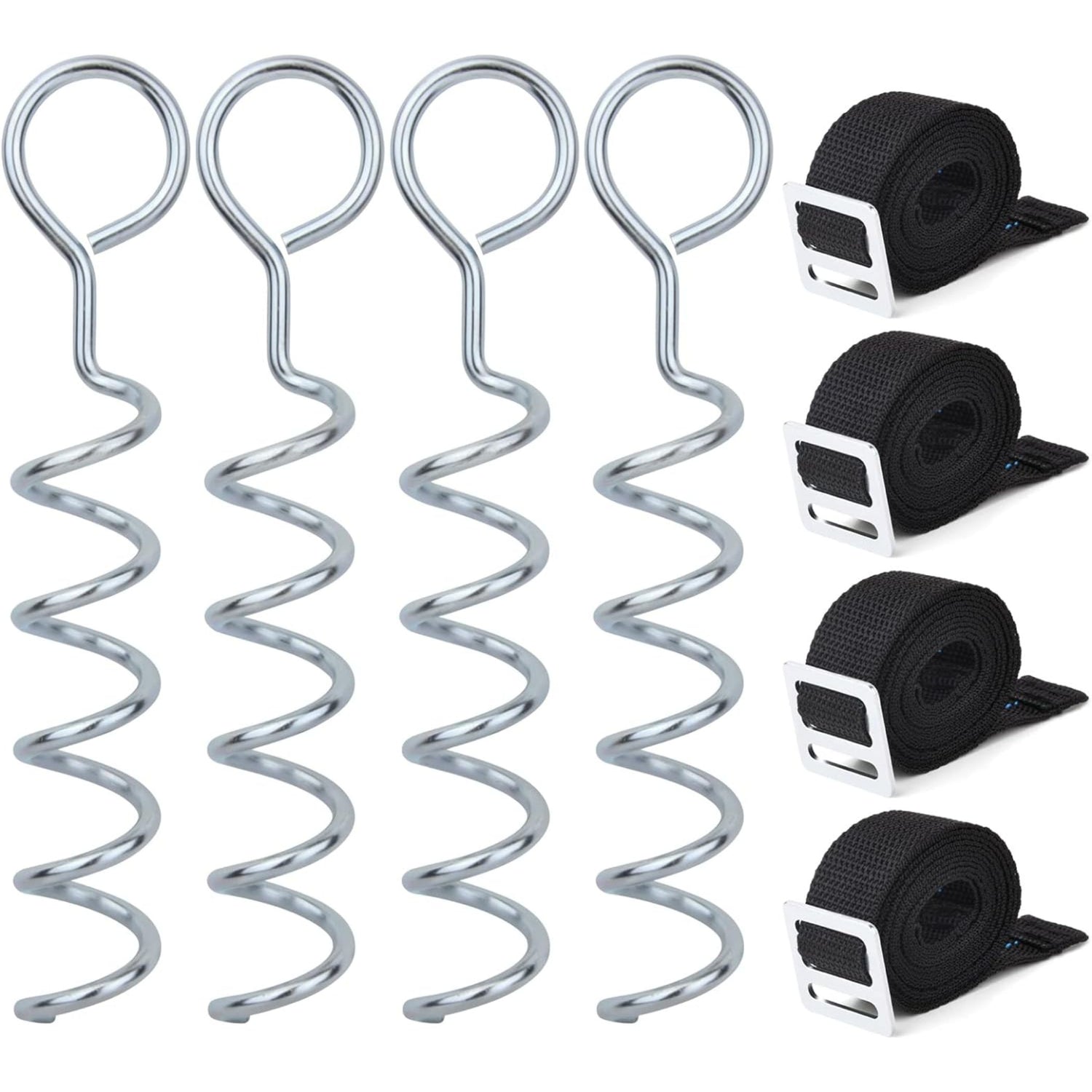 Bodenanker-Set - 4 spiralförmige Bodenanker inkl. Befestigungsgurte