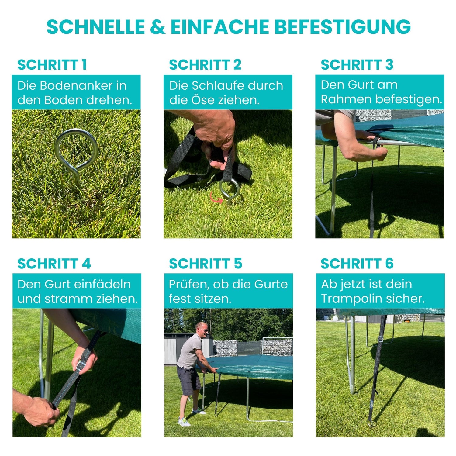 Bodenanker-Set - 4 spiralförmige Bodenanker inkl. Befestigungsgurte