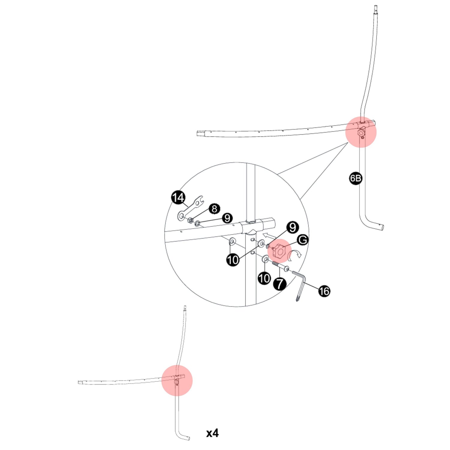 Trampolin Sterngriffschraube (Teilenr. G) 183, 244, 305, 366, 427 cm