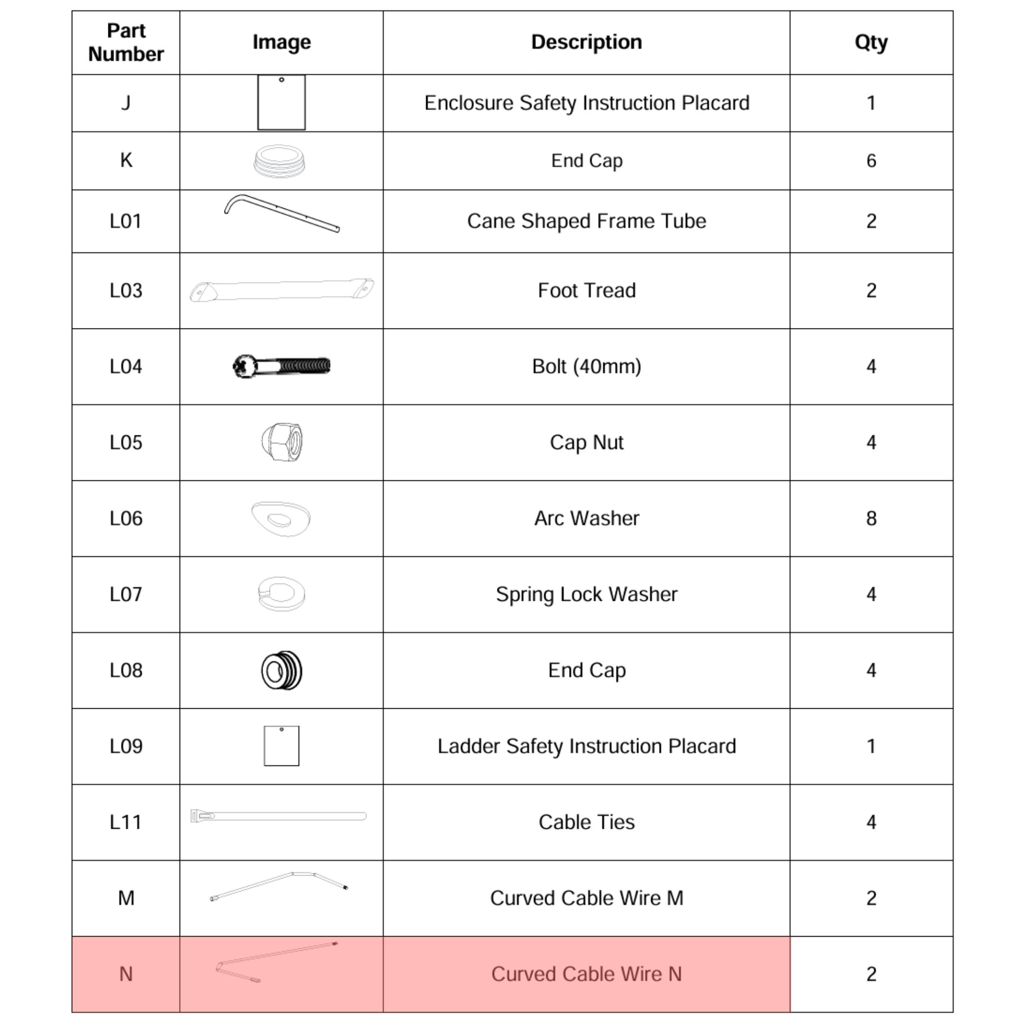 Gebogener Kabeldraht Netzaufhängung (Teilenr. N) 305x213, 366x244, 457x305cm