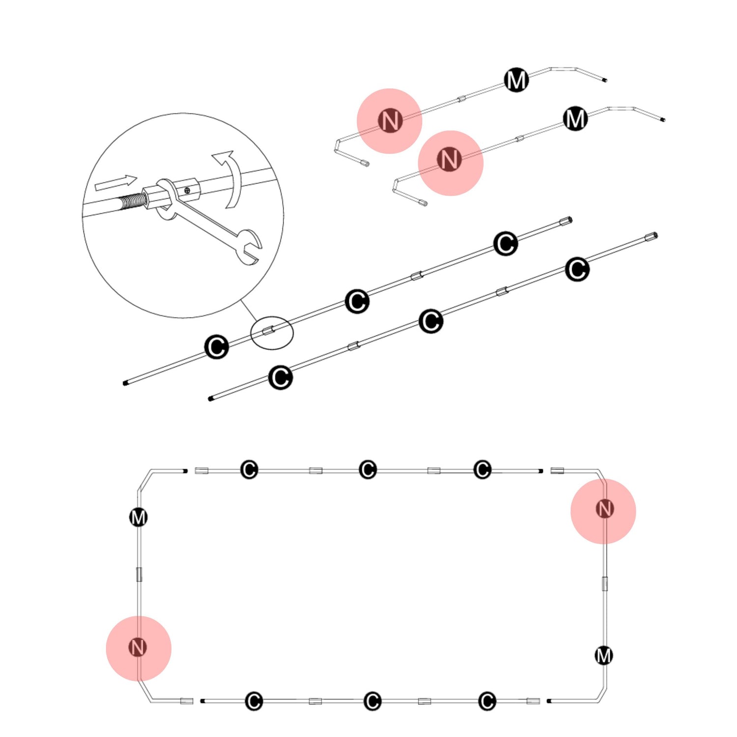 Trampolin Stahlseil Sicherheitsnetz (Teilenr. N) 305x213, 366x244, 457x305cm