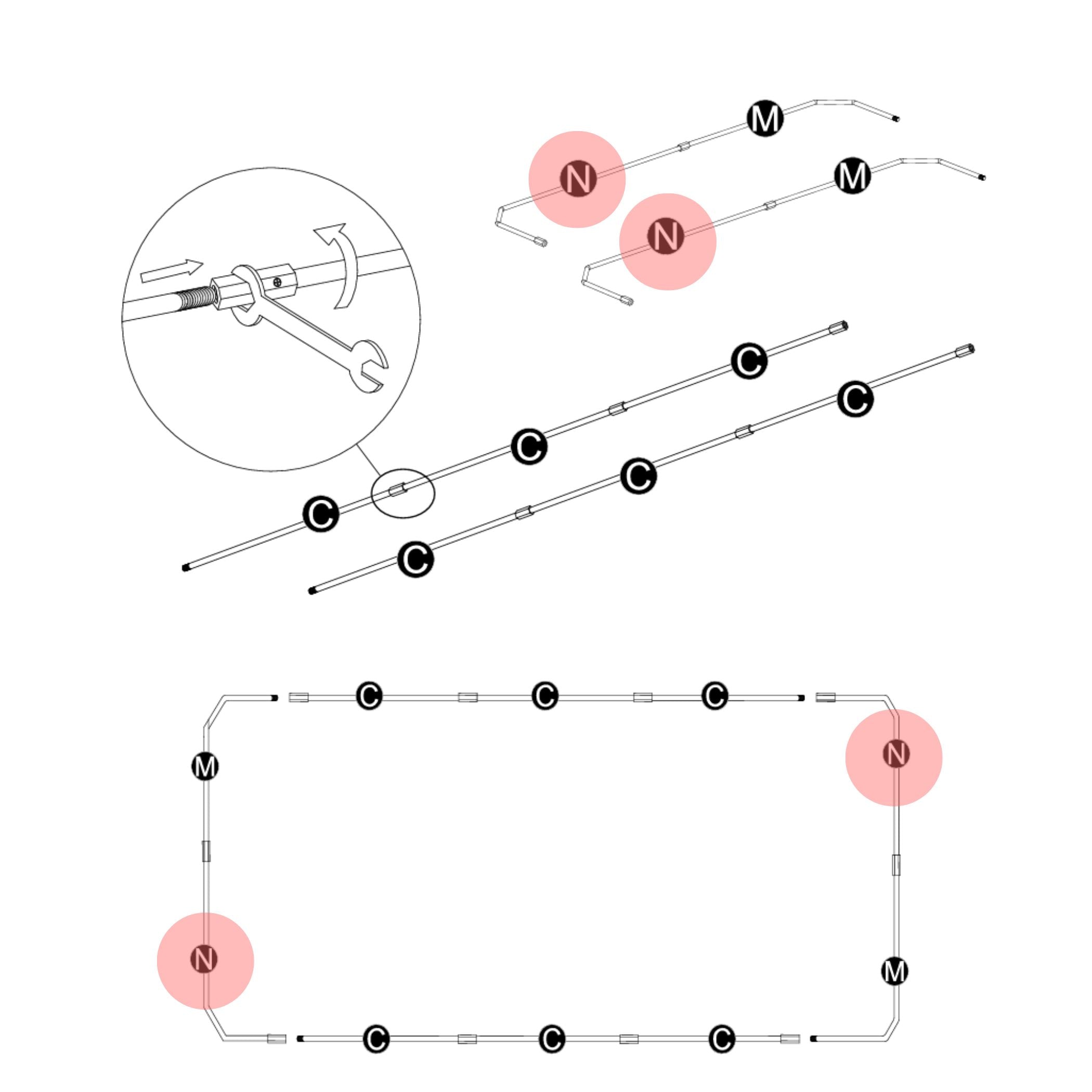 Gebogener Kabeldraht Netzaufhängung (Teilenr. N) 305x213, 366x244, 457x305cm