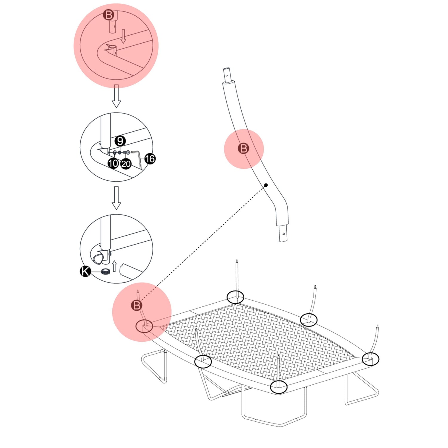 Trampolin Sicherheitsnetzstange unten (Teilenr. B) für 305x213, 366x244, 457x305cm