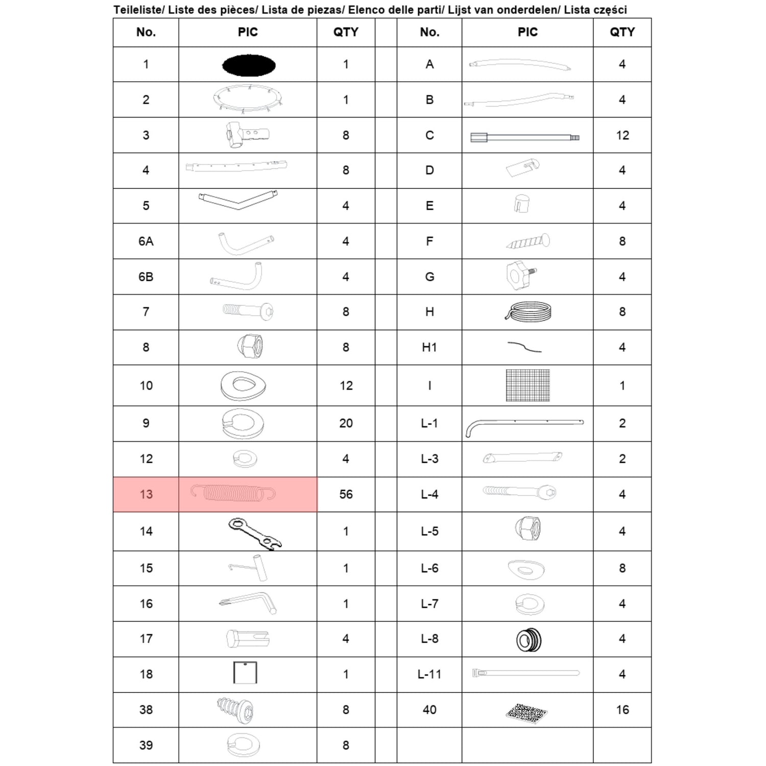 Trampolin Federn 6er Set (Teilenr. 13) für alle ovalen Trampoline