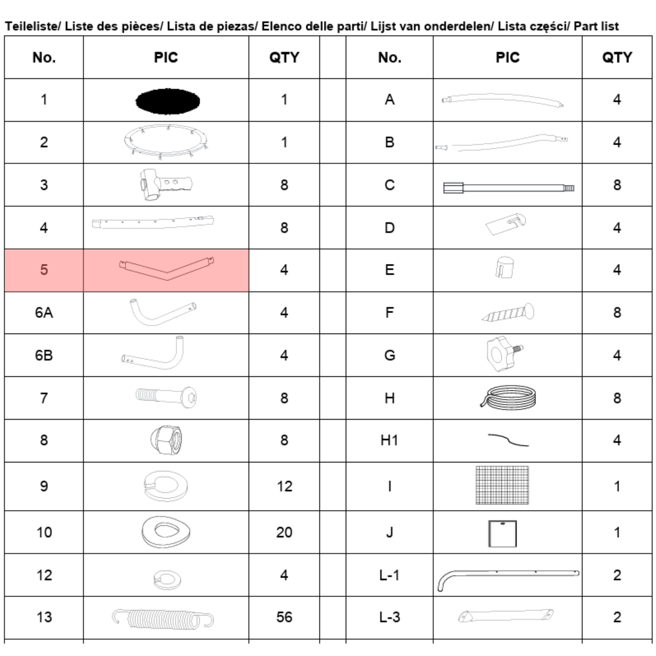 Trampolin Standfuß (Teilenr. 5) für 183, 244, 305, 366, 427 cm