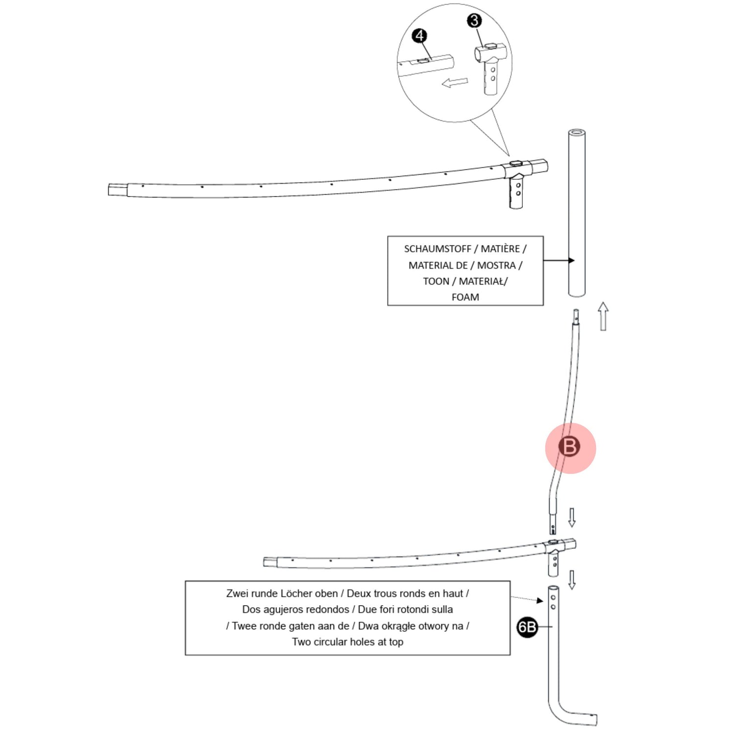 Trampolin Sicherheitsnetzstange unten (Teilenr. B) für 183, 244, 305, 366, 427 cm