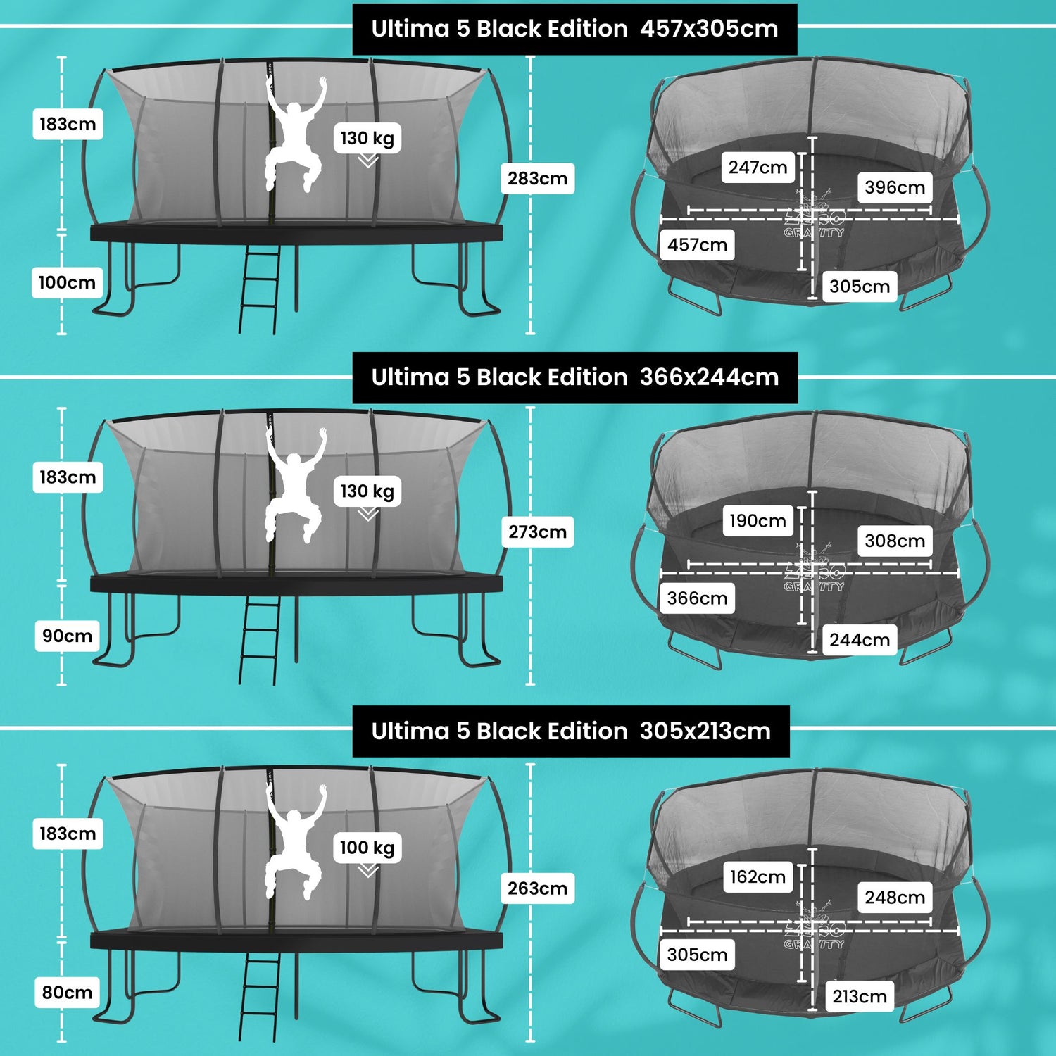 Zero Gravity Trampolin 366x244cm inkl. Leiter & Bodenanker - Nutzer bis 130kg