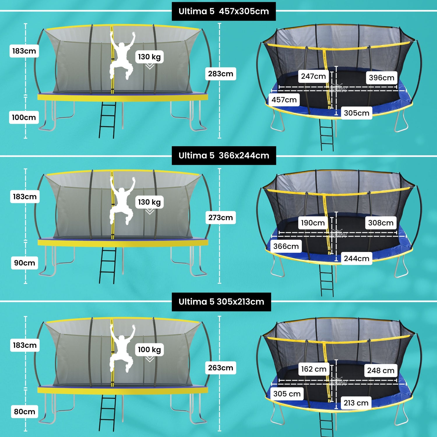 Zero Gravity Trampolin 457x305cm inkl. Leiter & Bodenanker - Nutzer bis 130kg