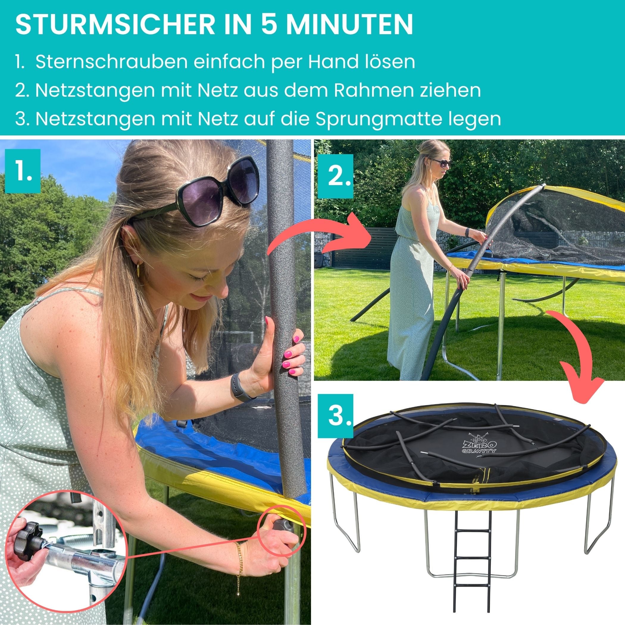 Zero Gravity Trampolin Ø 366 cm inkl. Leiter & Bodenanker - Nutzer bis 150kg