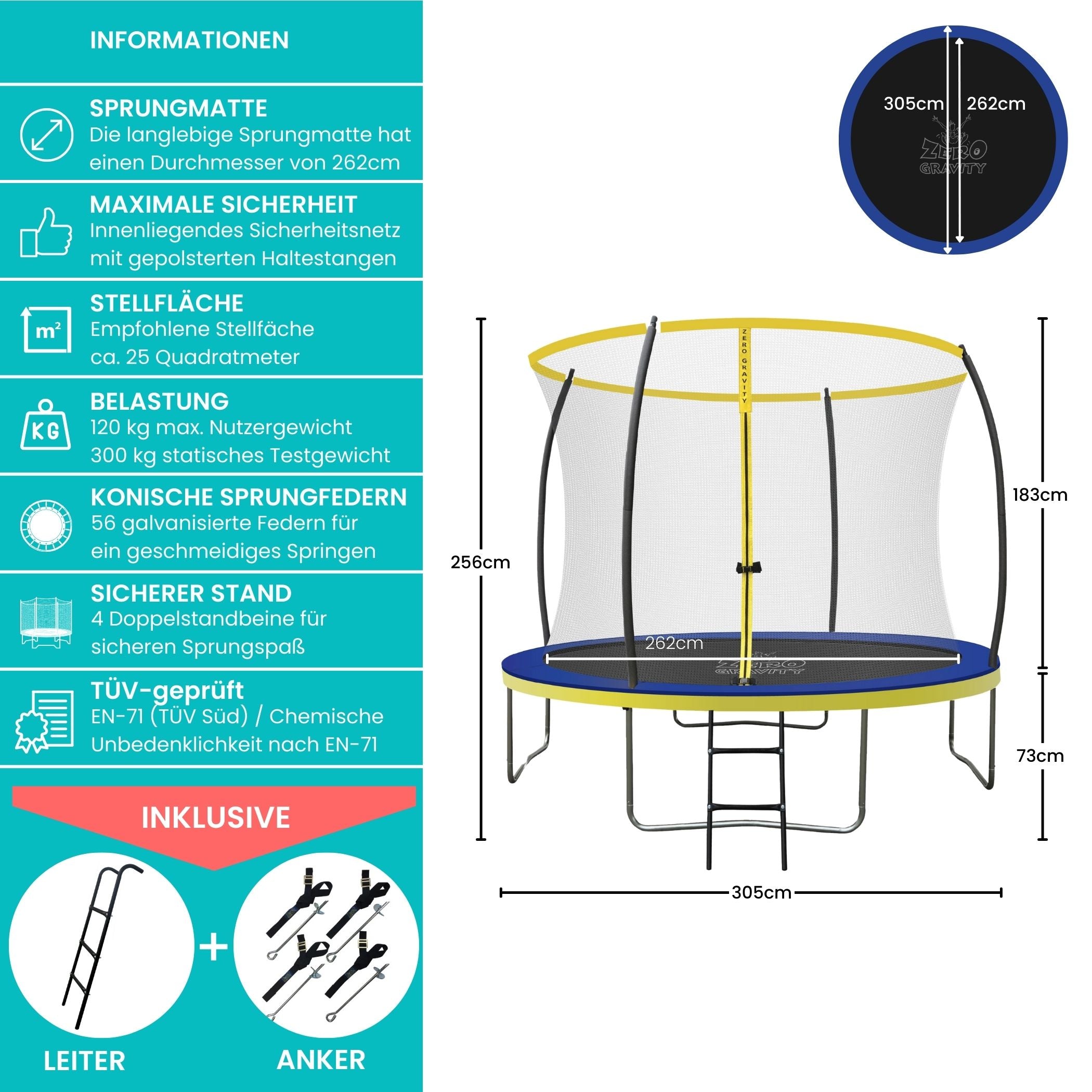 Zero Gravity Trampolin Ø 305 cm inkl. Leiter & Bodenanker - Nutzer bis 120kg - Ultima 4