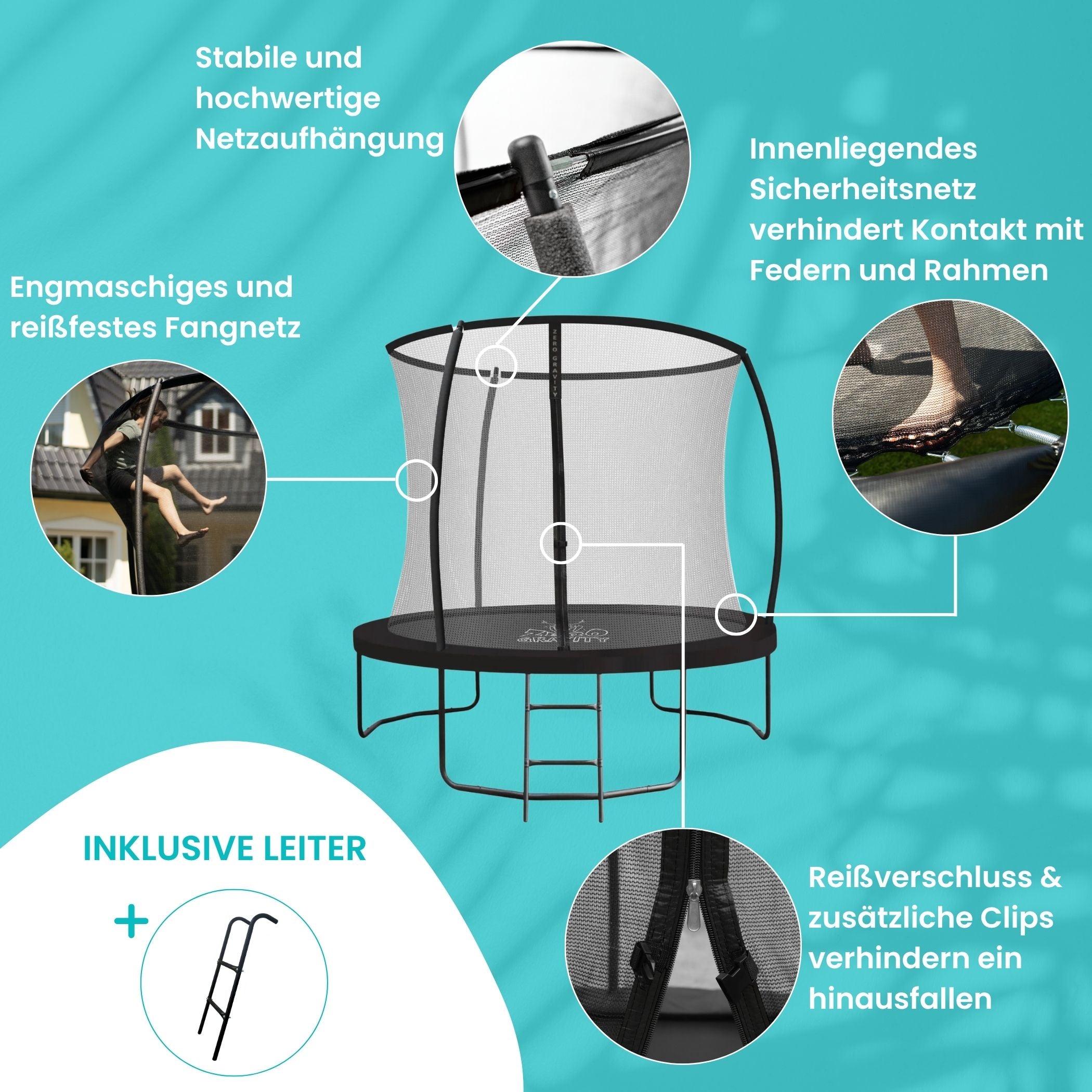 Zero Gravity Trampolin Ø 244 cm inkl. Leiter - Nutzer bis 75kg