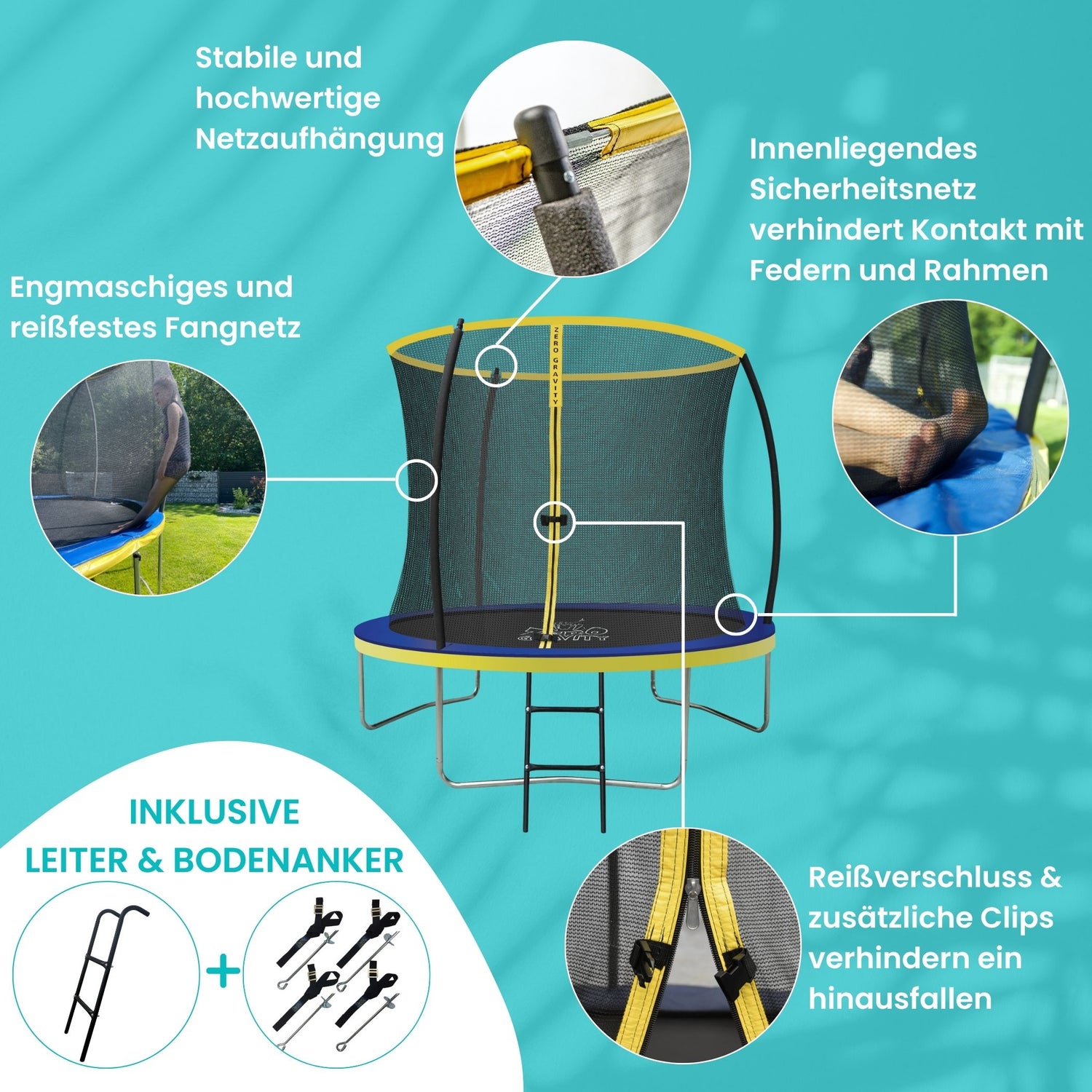Zero Gravity Trampolin  Ø 244 cm inkl. Leiter & Bodenanker-Set - Nutzer bis 75kg