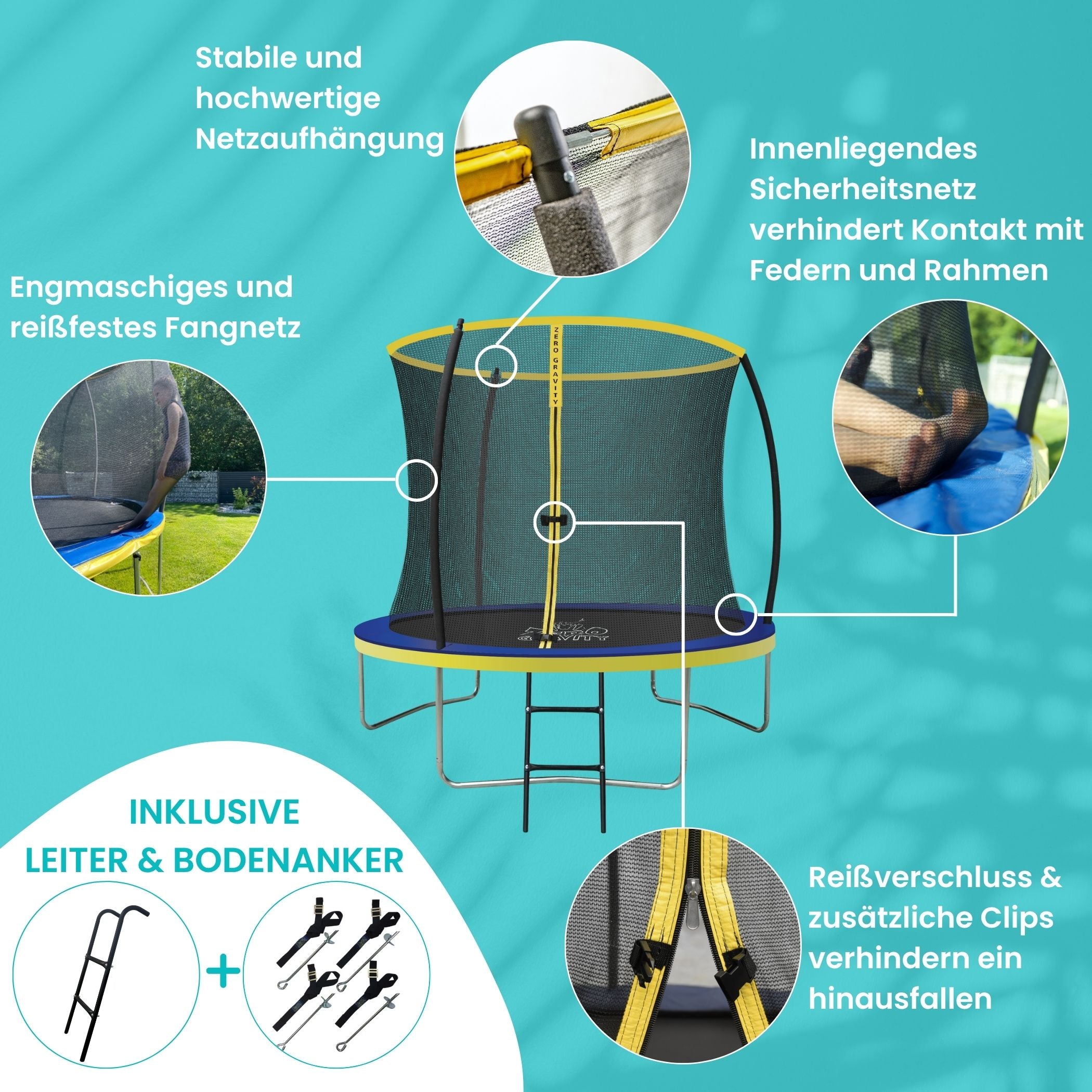 Zero Gravity Trampolin  Ø 244 cm inkl. Leiter & Bodenanker-Set - Nutzer bis 75kg