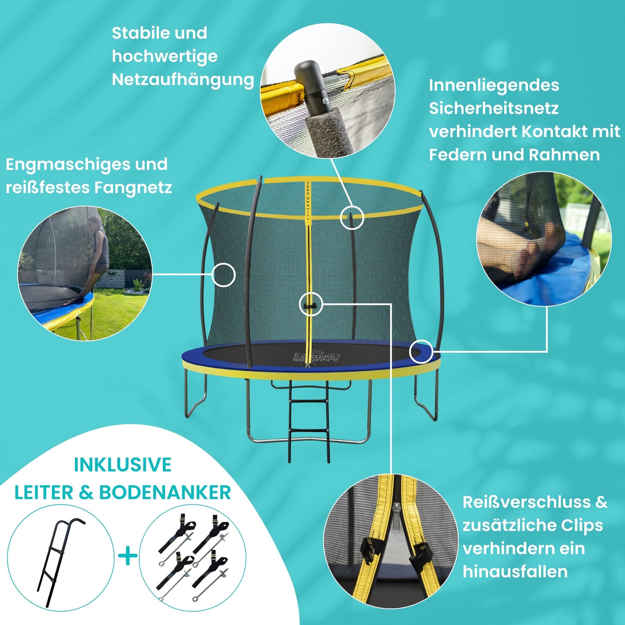 Zero Gravity Trampolin Ø 305 cm inkl. Leiter & Bodenanker - Nutzer bis 120kg