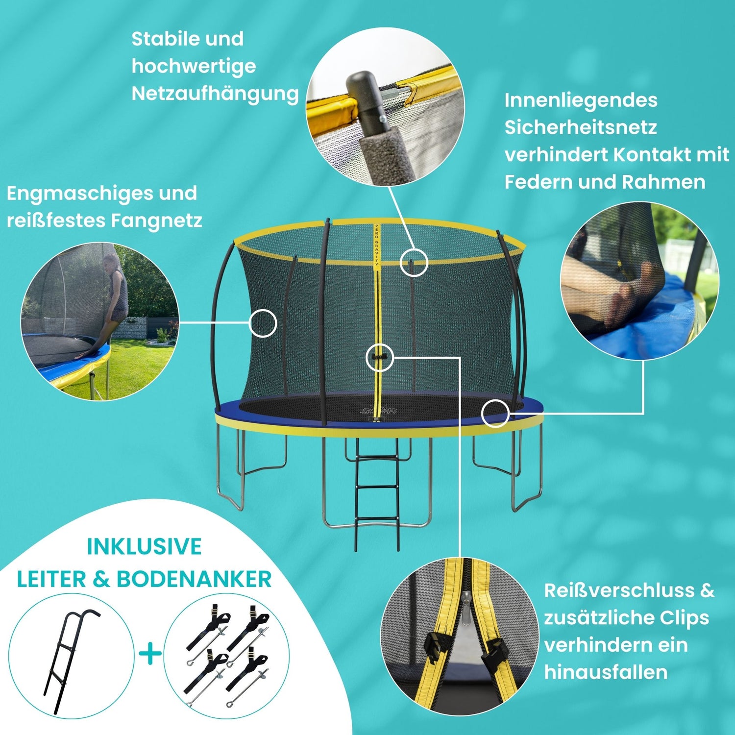 Zero Gravity Trampolin Ø 366 cm inkl. Leiter & Bodenanker - Nutzer bis 150kg