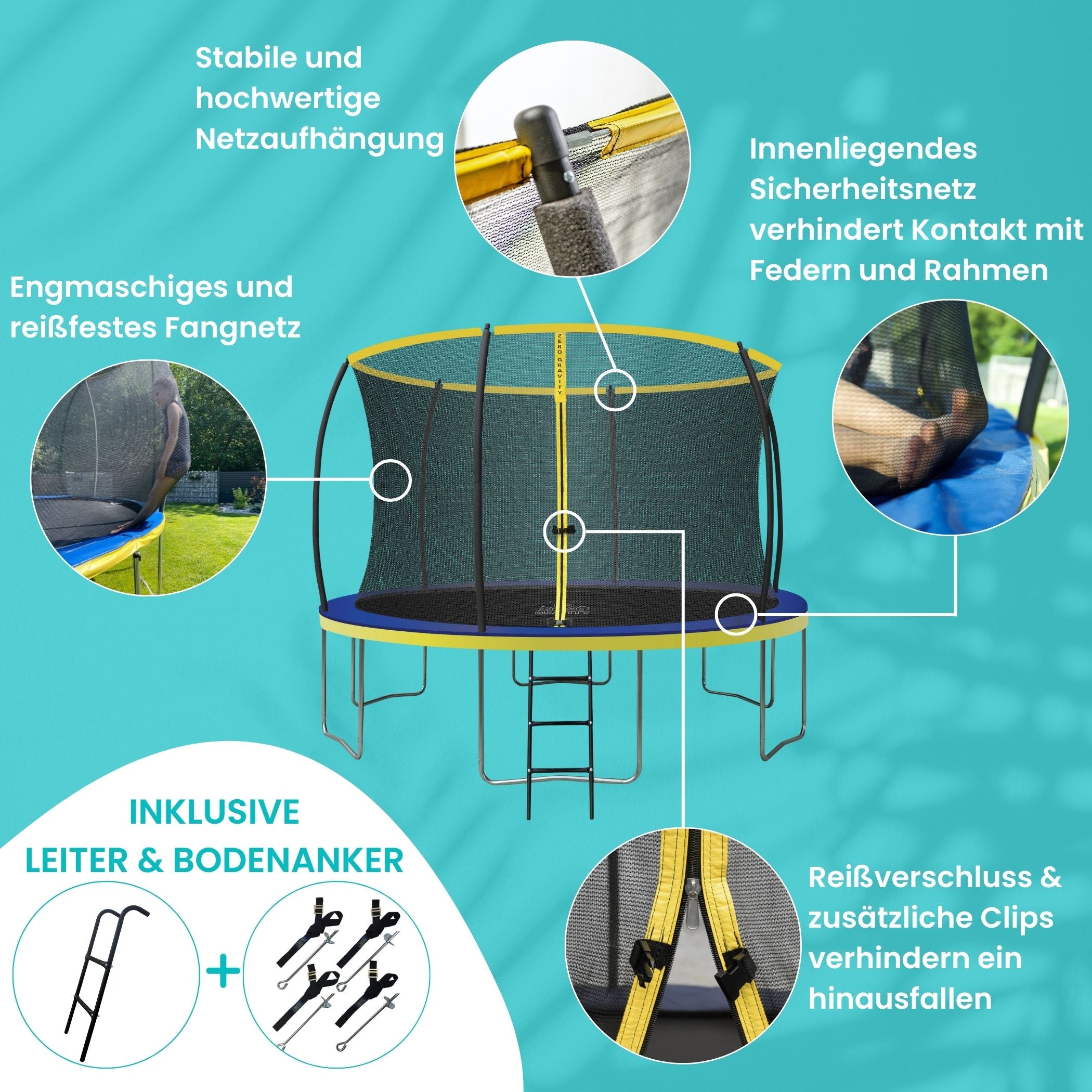 Zero Gravity Trampolin Ø 366 cm inkl. Leiter & Bodenanker - Nutzer bis 150kg