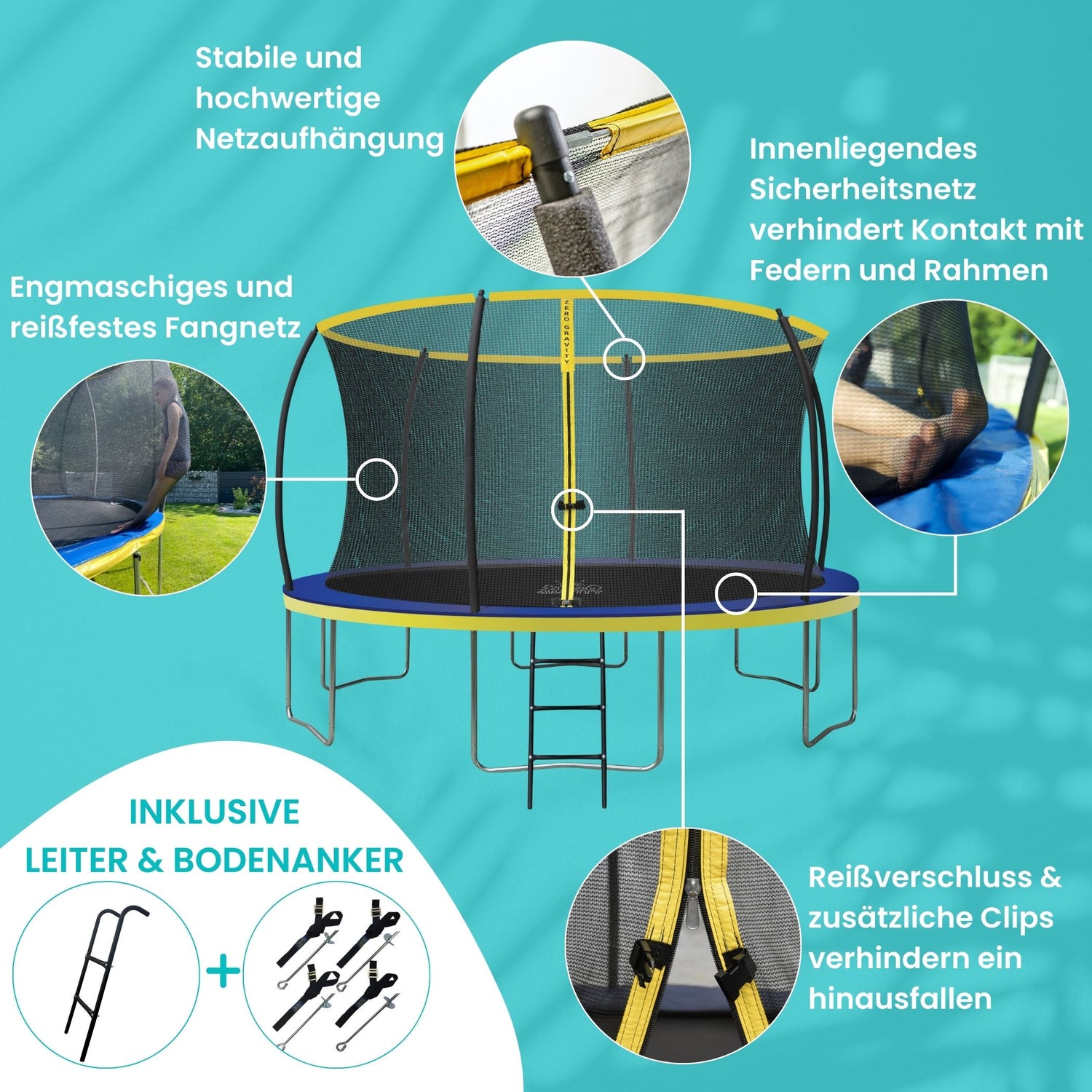 Zero Gravity Trampolin Ø 427 cm inkl. Leiter & Bodenanker - Nutzer bis 150kg