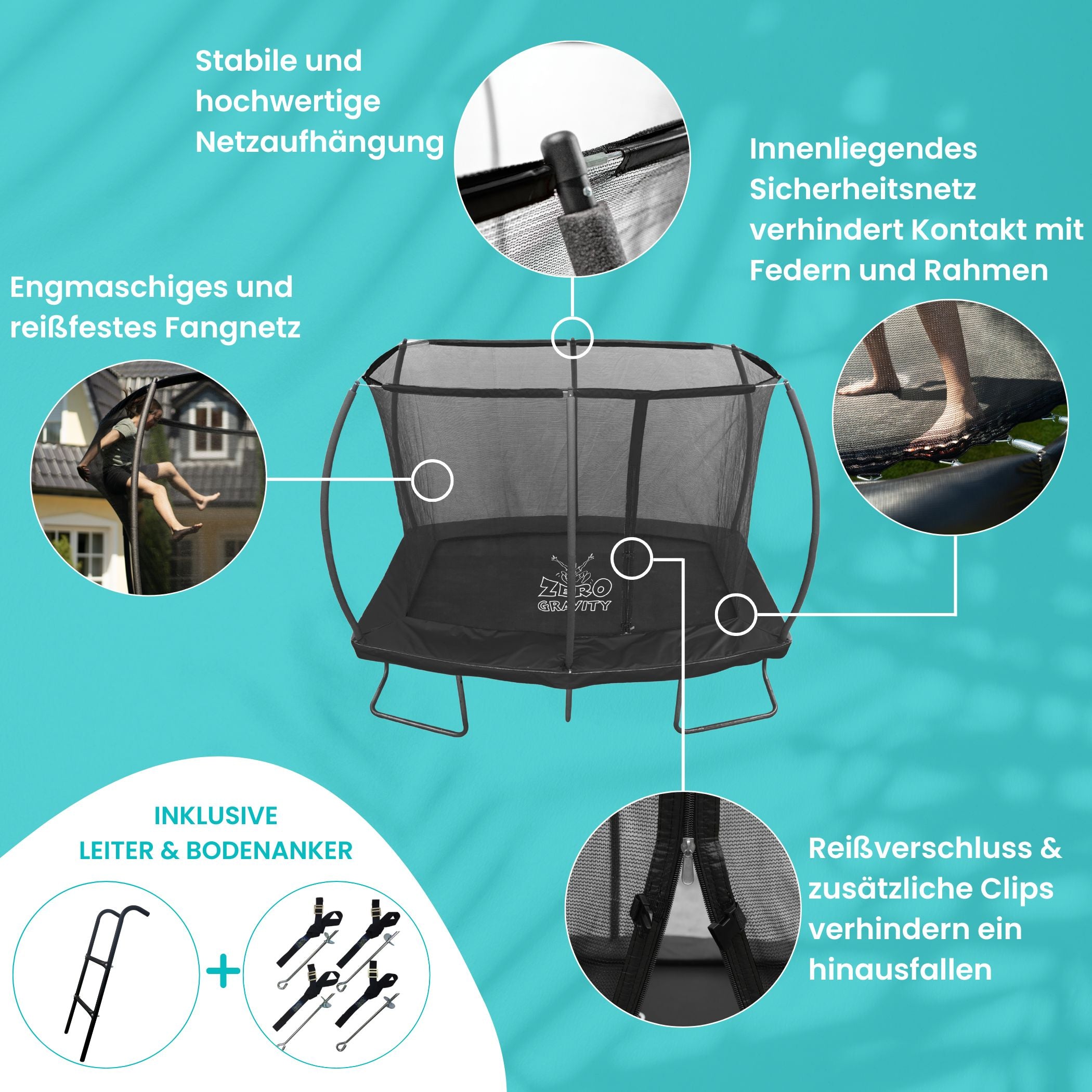 Zero Gravity Trampolin 366x244cm inkl. Leiter & Bodenanker - Nutzer bis 130kg