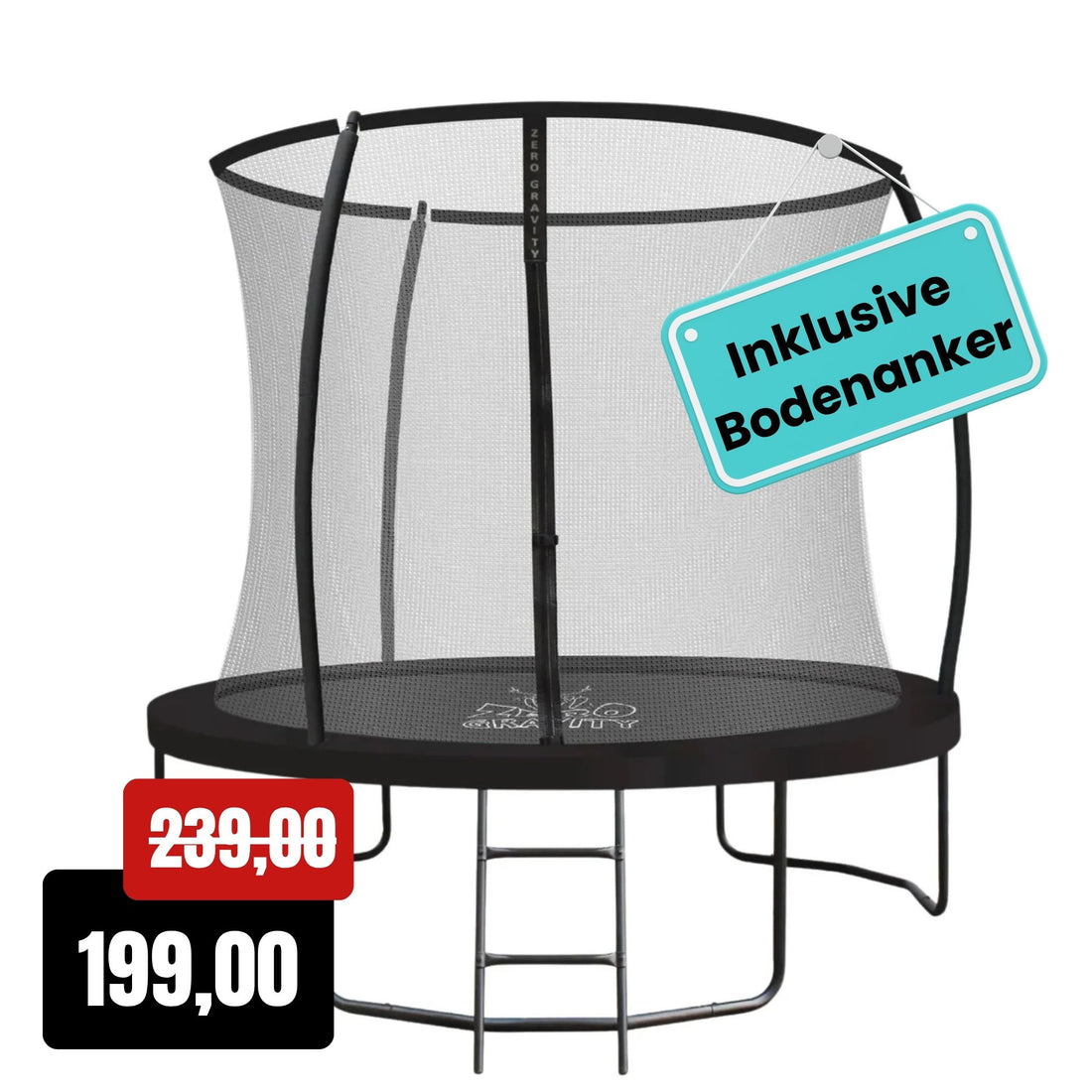 Zero Gravity Trampolin Ø 244 cm inkl. Leiter &amp; Bodenanker - Nutzer bis 75kg