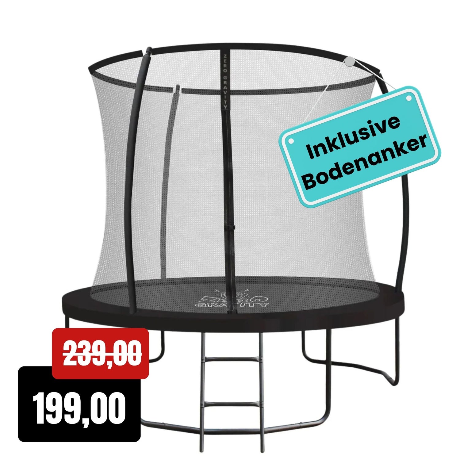 Zero Gravity Trampolin Ø 244 cm inkl. Leiter &amp; Bodenanker - Nutzer bis 75kg