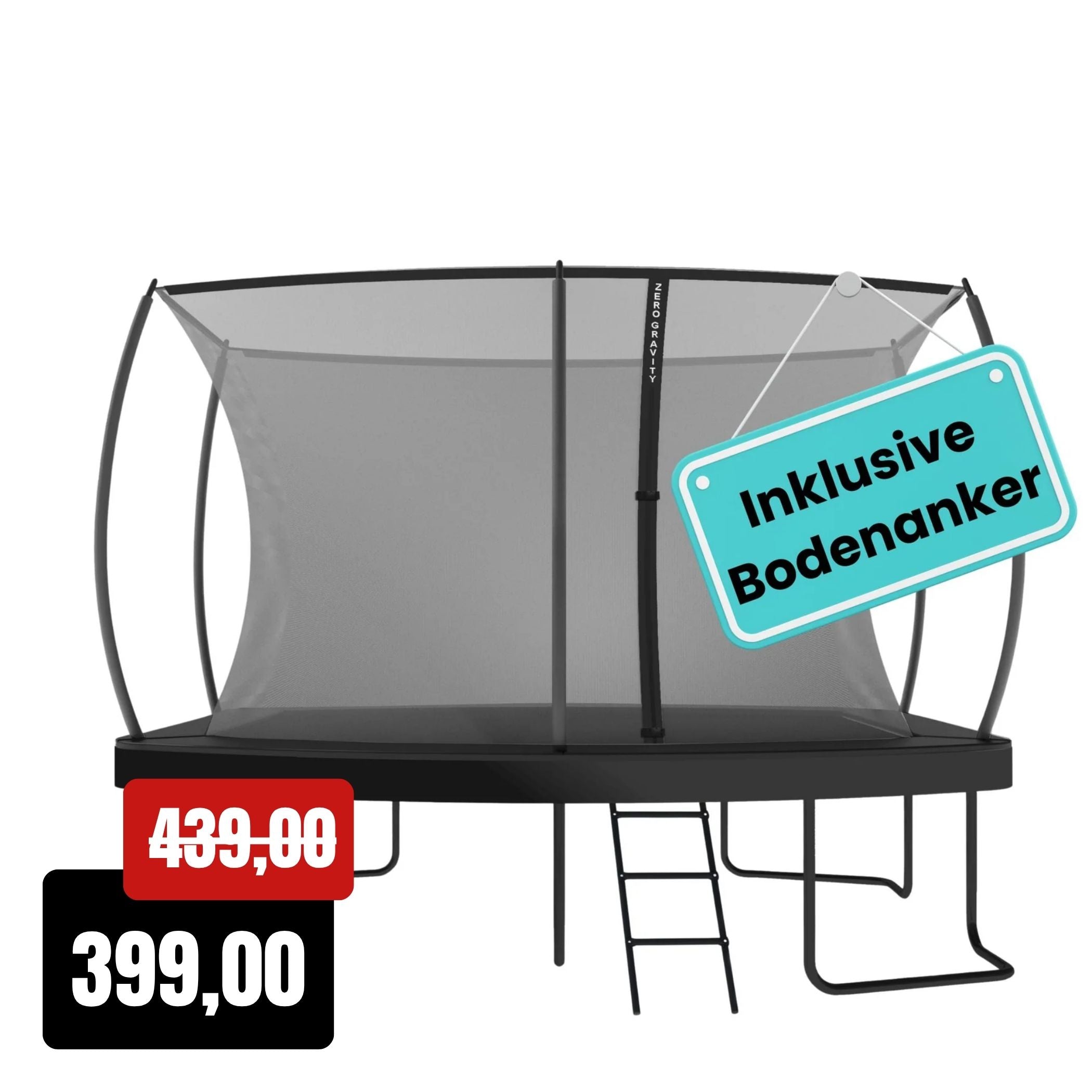 Zero Gravity Trampolin 366x244cm inkl. Leiter &amp; Bodenanker - Nutzer bis 130kg