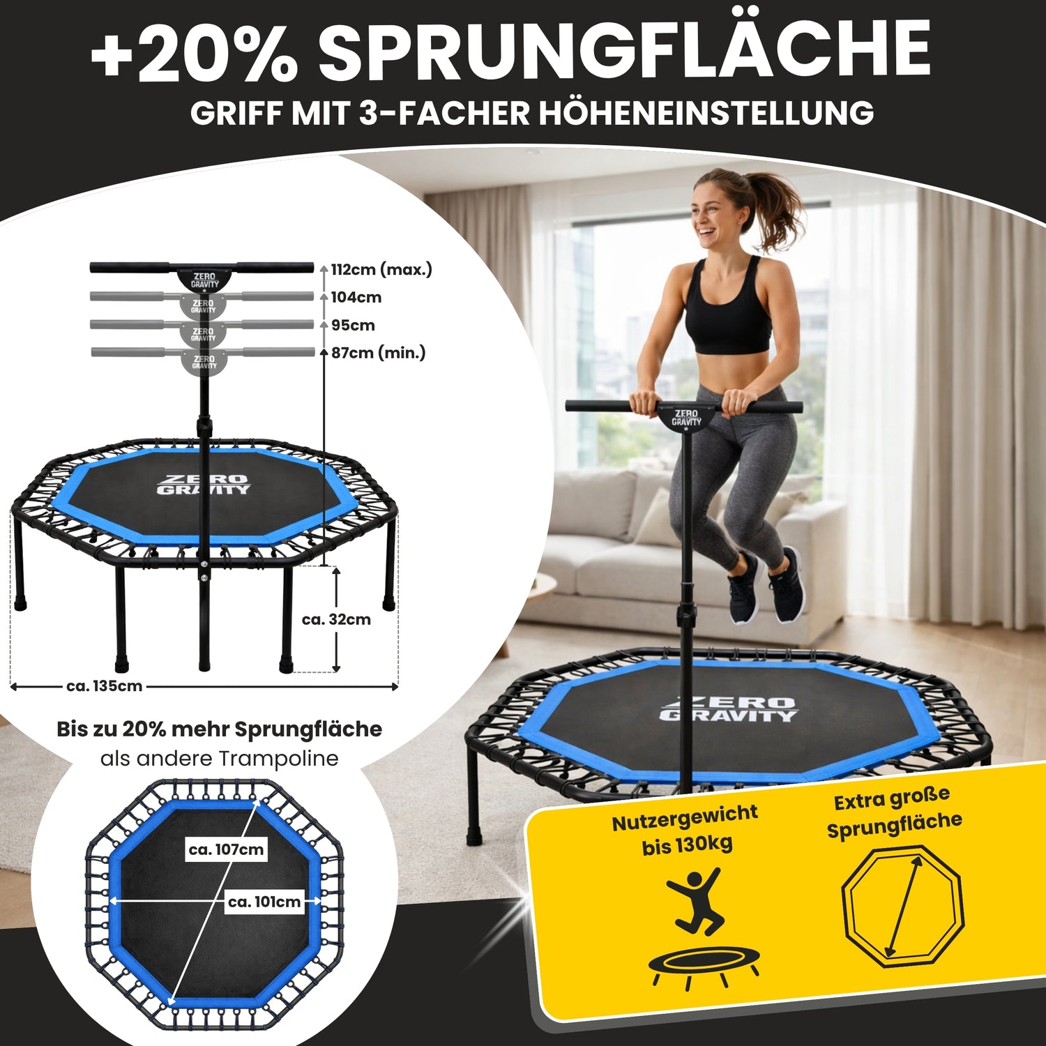 Zero Gravity Fitness Trampolin blau - Nutzer bis 130kg