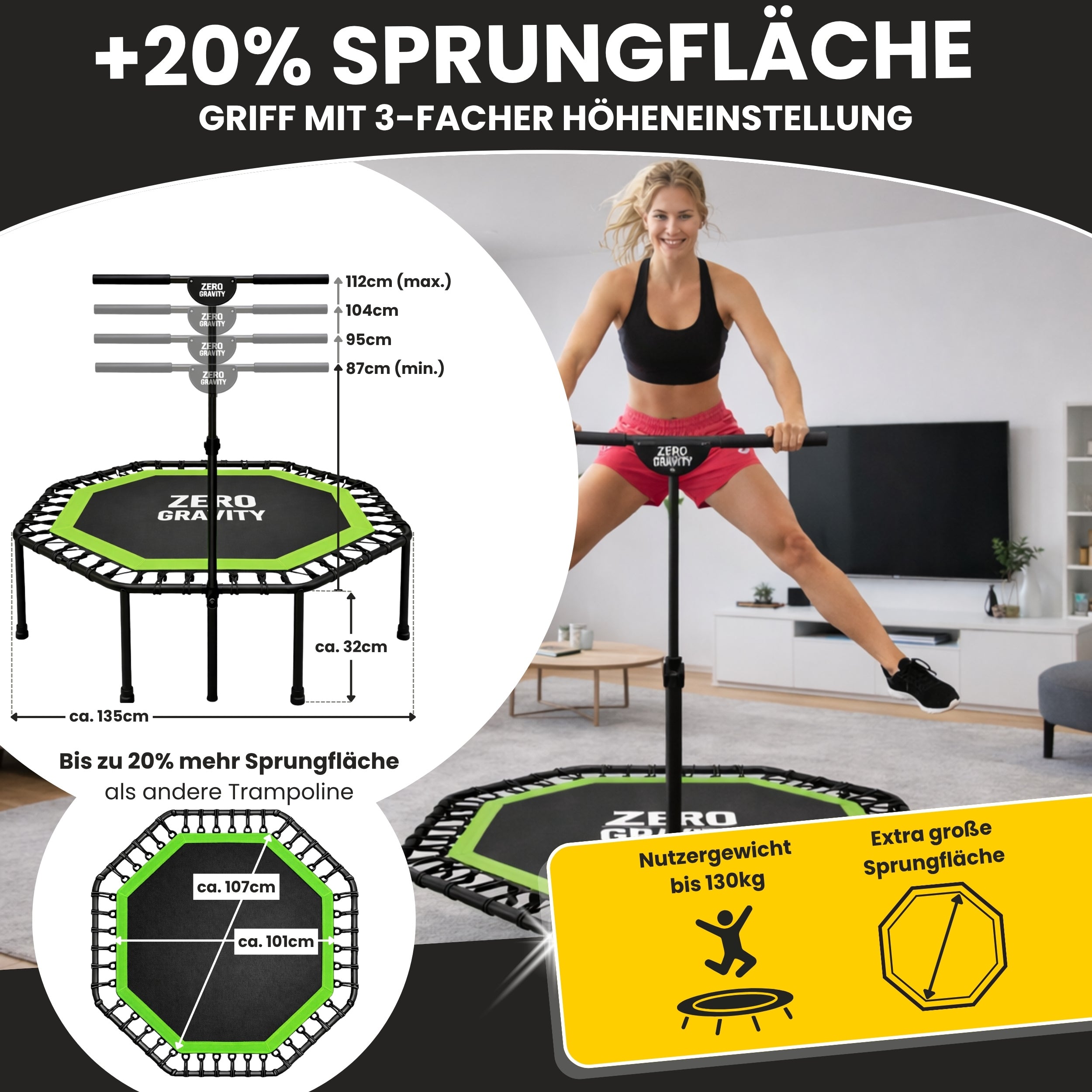 Zero Gravity Fitness Trampolin grün - Nutzer bis 130kg