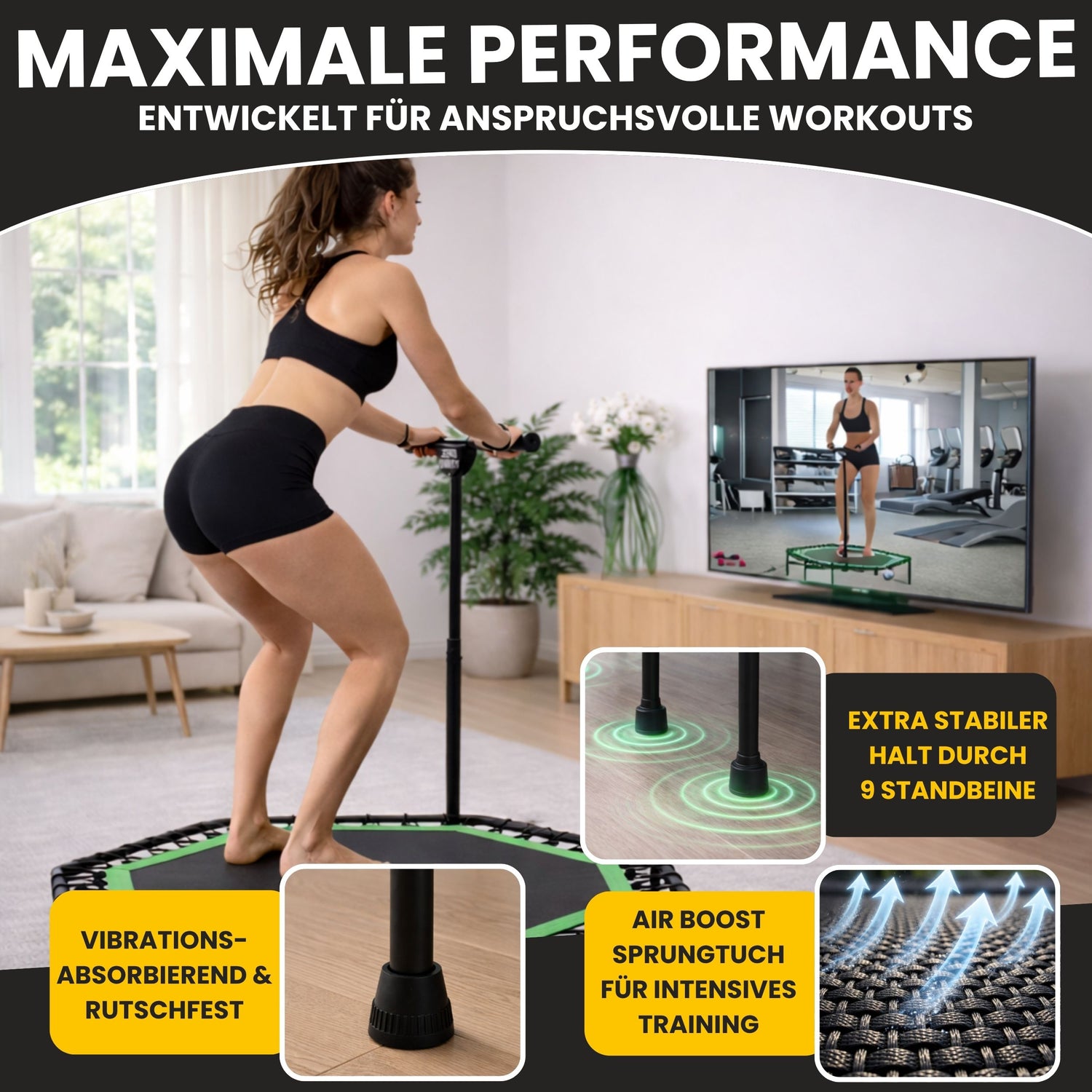 Zero Gravity Fitness Trampolin grün - Nutzer bis 130kg