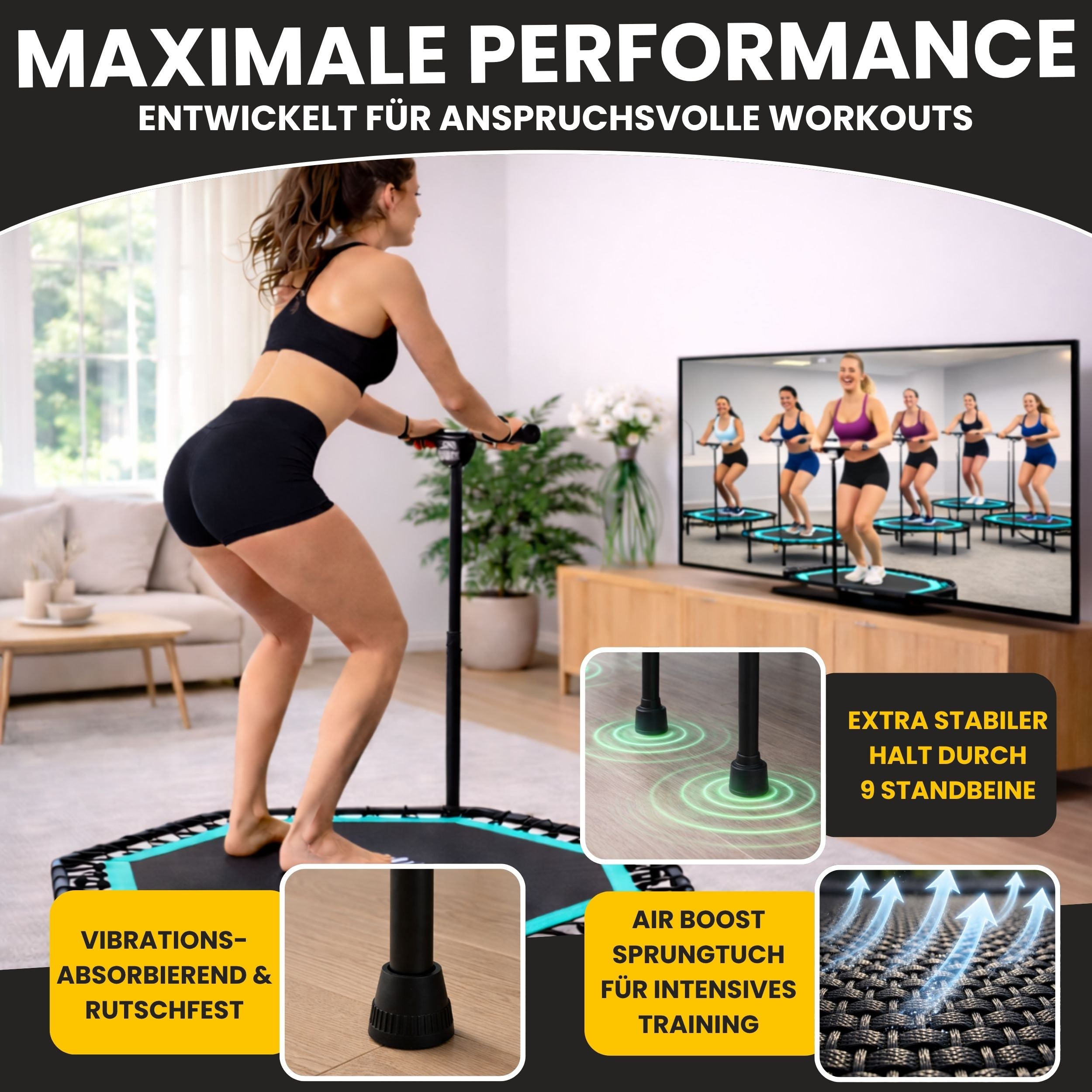 Zero Gravity Fitness Trampolin türkis - Nutzer bis 130kg