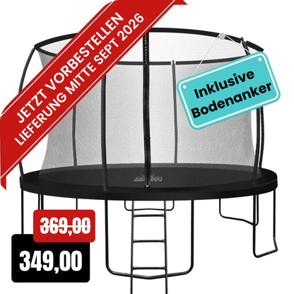 Zero Gravity Trampolin Ø 366 cm inkl. Leiter &amp; Bodenanker - Nutzer bis 150kg