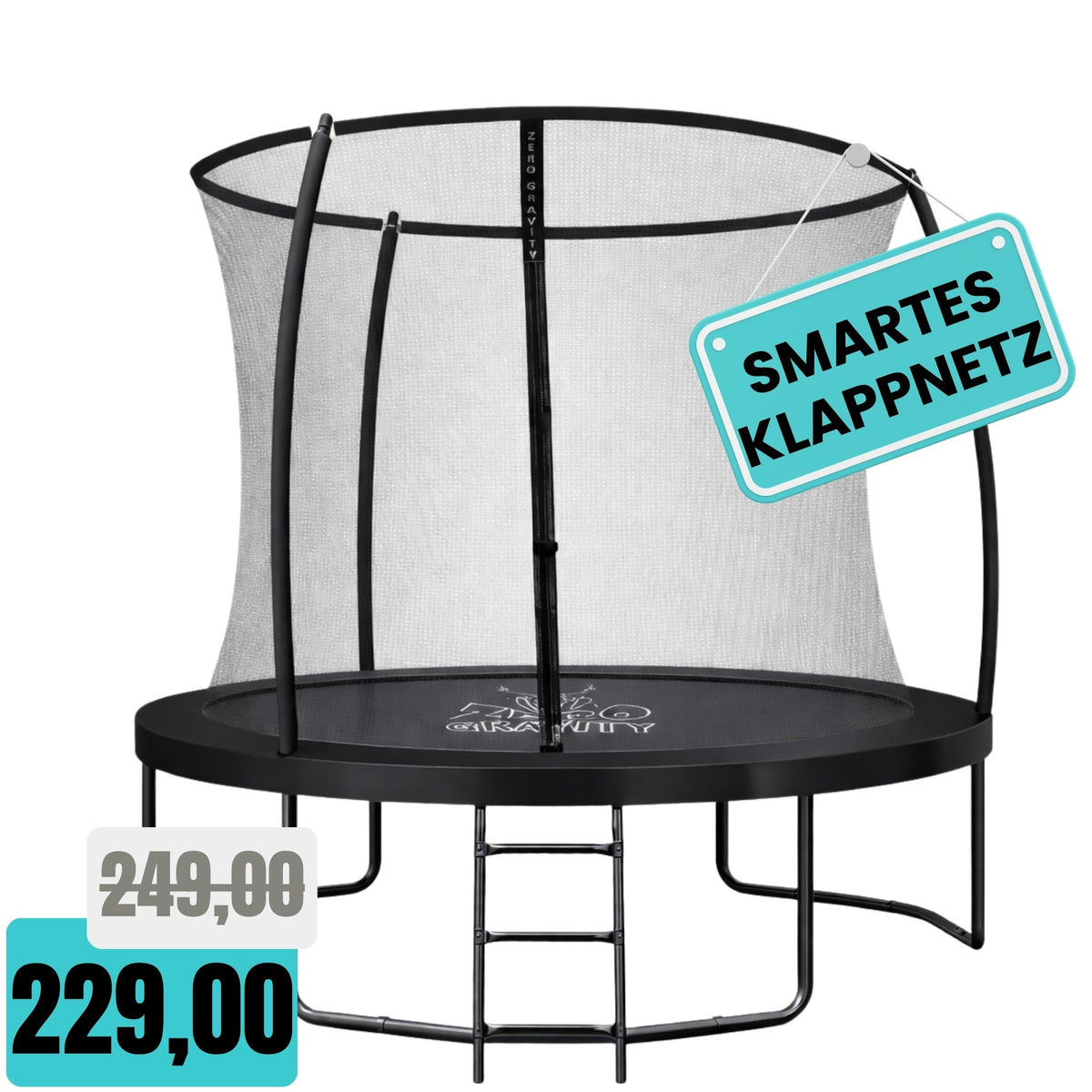 Zero Gravity Trampolin Ø 244 cm inkl. Leiter &amp; Bodenanker - Nutzer bis 75kg