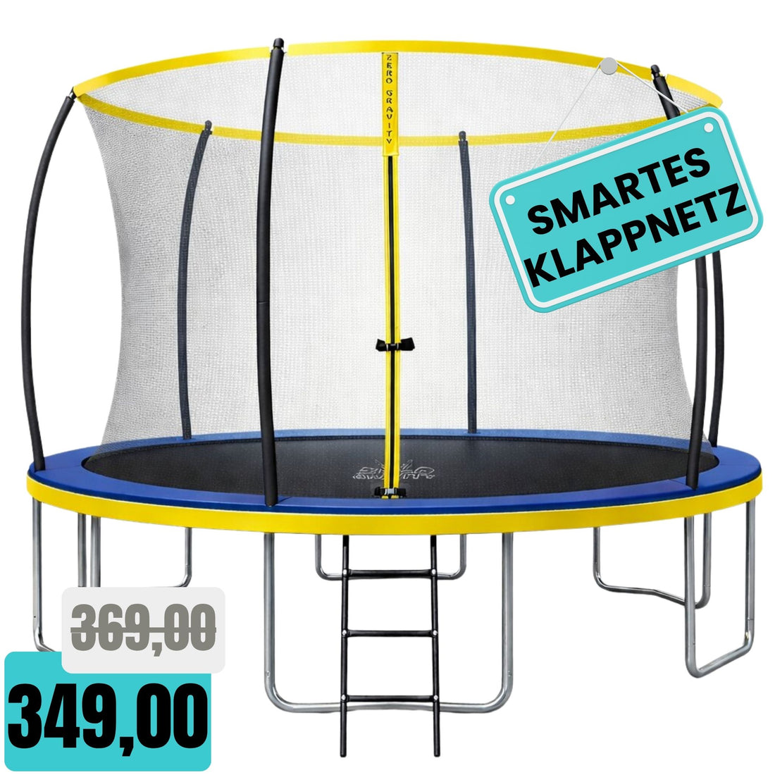 Zero Gravity Trampolin Ø 366 cm inkl. Leiter &amp; Bodenanker - Nutzer bis 150kg