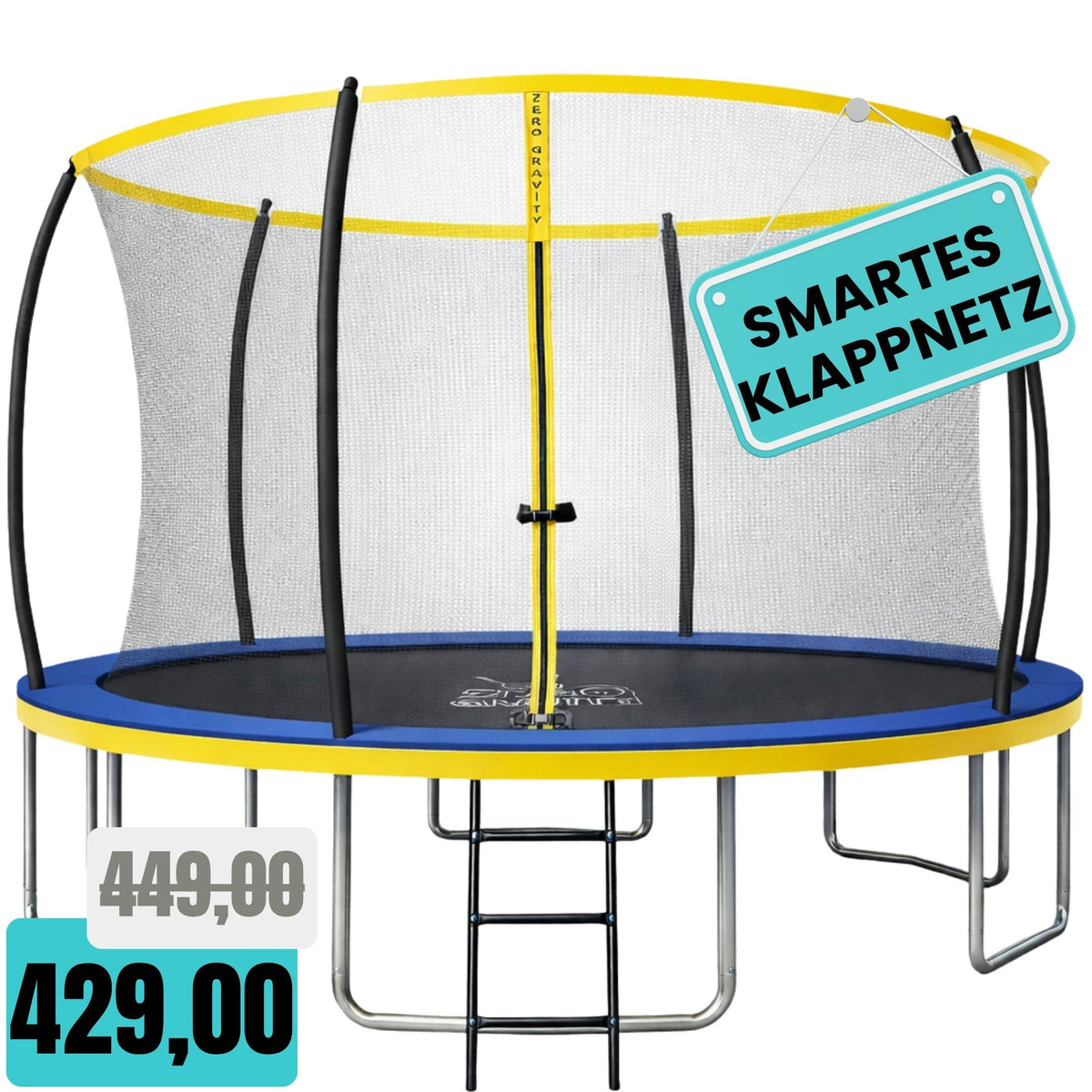 Zero Gravity Trampolin Ø 427 cm inkl. Leiter &amp; Bodenanker - Nutzer bis 150kg