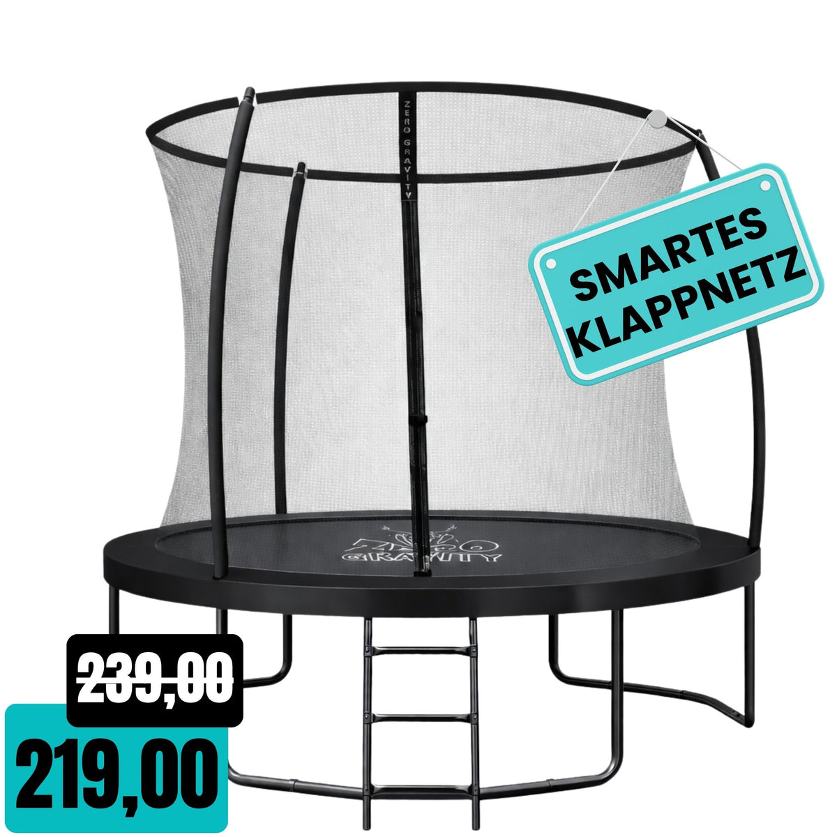 Zero Gravity Trampolin Ø 244 cm inkl. Leiter &amp; Bodenanker - Nutzer bis 75kg