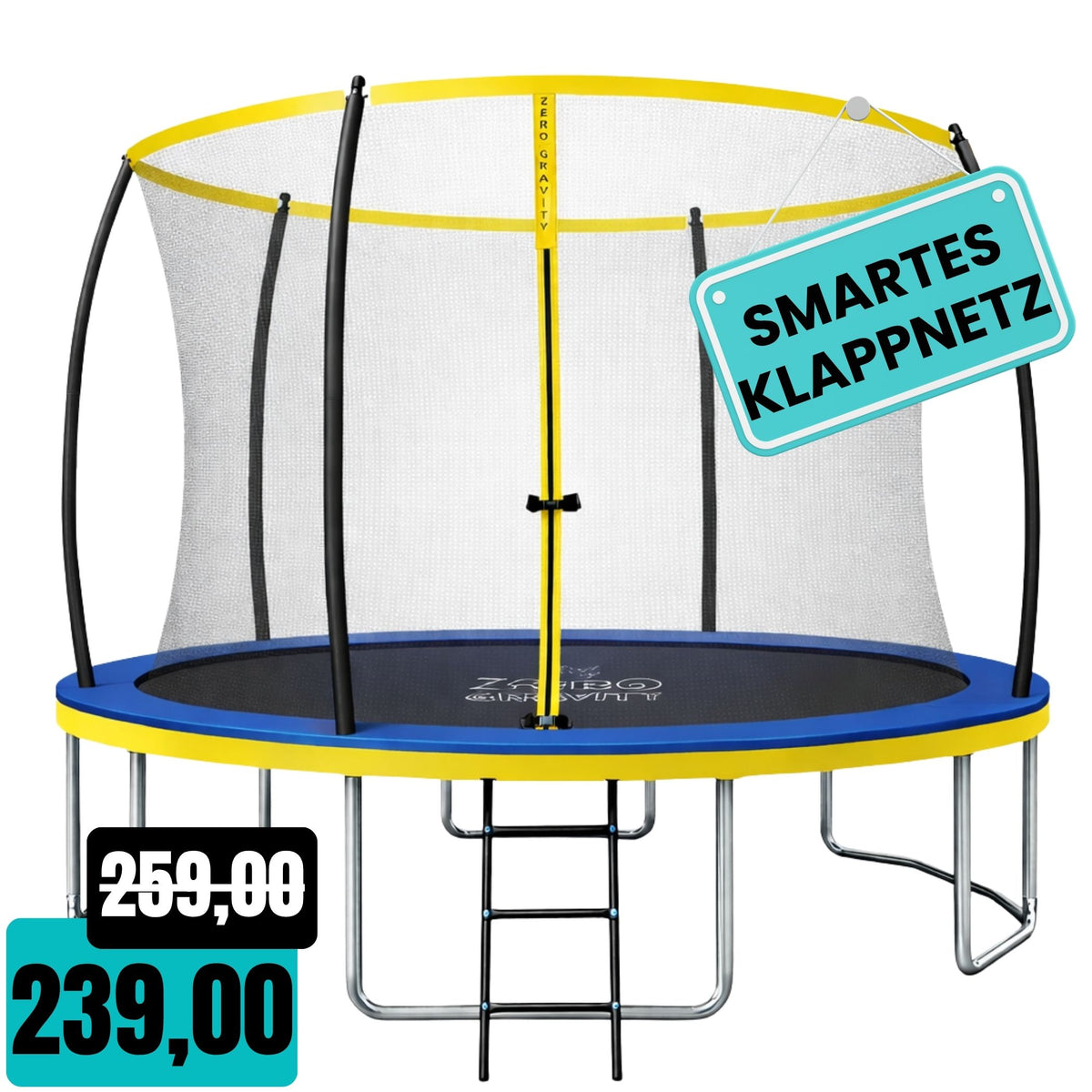 Zero Gravity Trampolin Ø 305 cm inkl. Leiter &amp; Bodenanker - Nutzer bis 120kg
