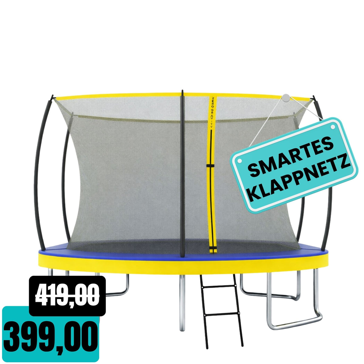 Zero Gravity Trampolin 366x244cm inkl. Leiter &amp; Bodenanker - bis 130kg