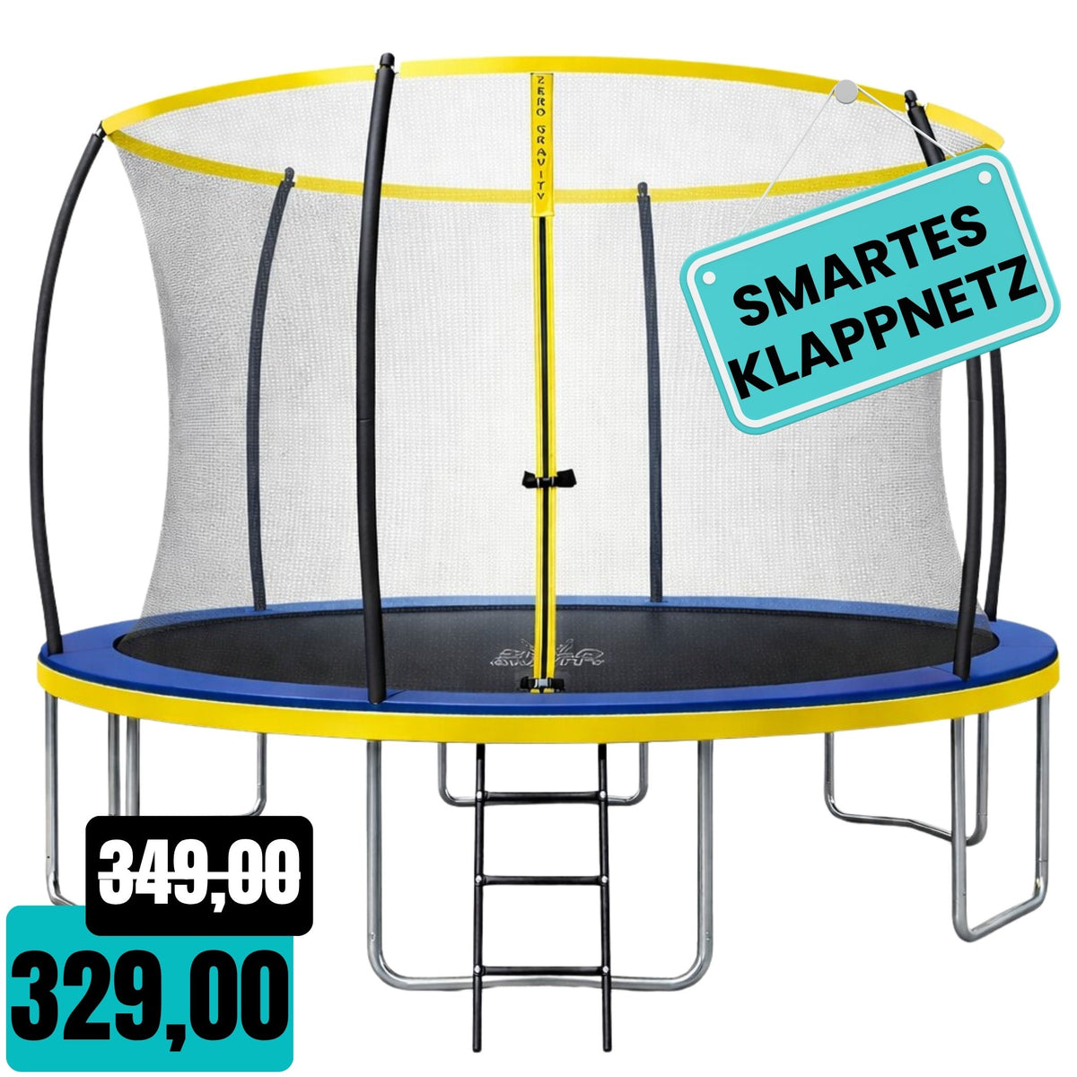 Zero Gravity Trampolin Ø 366 cm inkl. Leiter &amp; Bodenanker - Nutzer bis 150kg