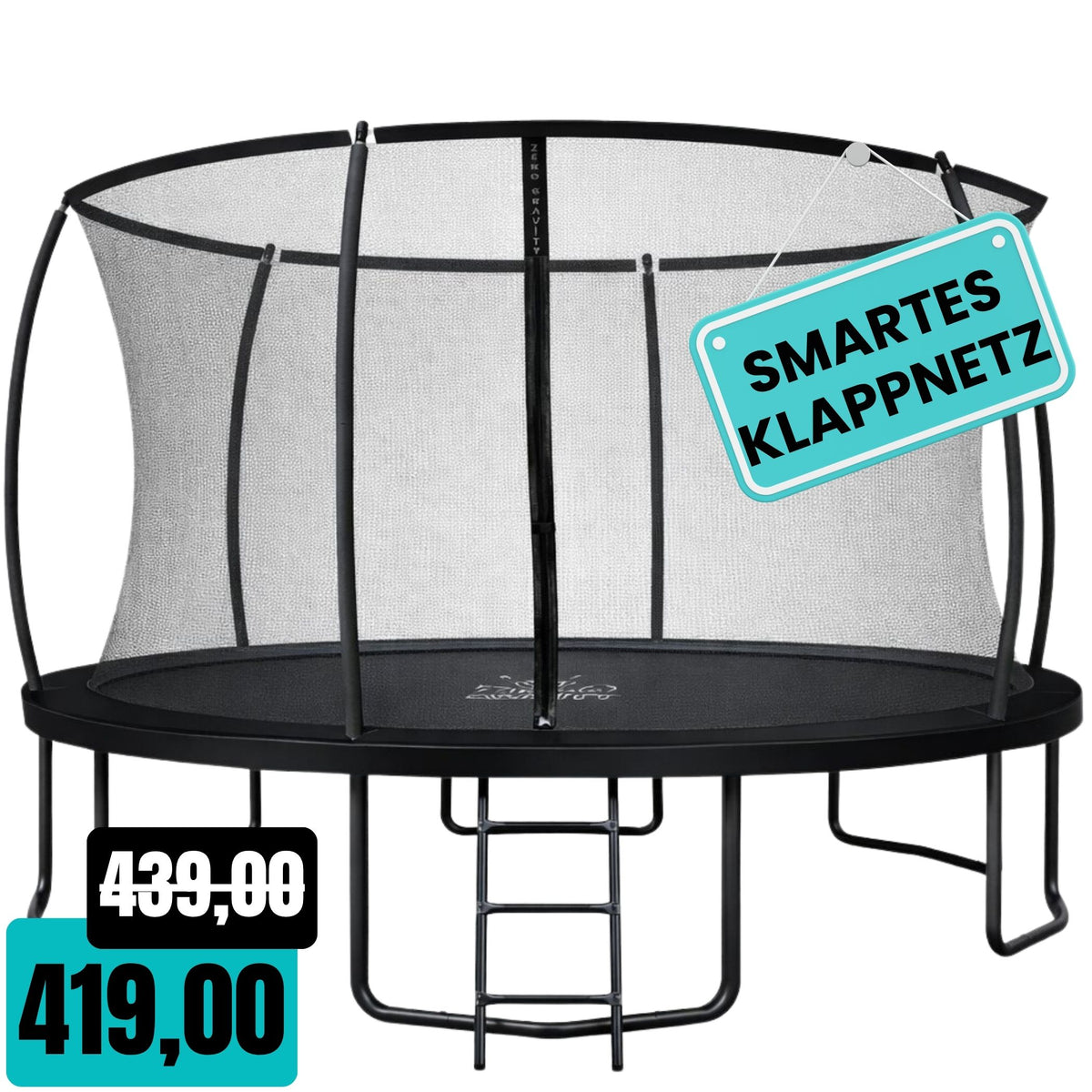 Zero Gravity Trampolin Ø 427 cm inkl. Leiter &amp; Bodenanker - Nutzer bis 150kg