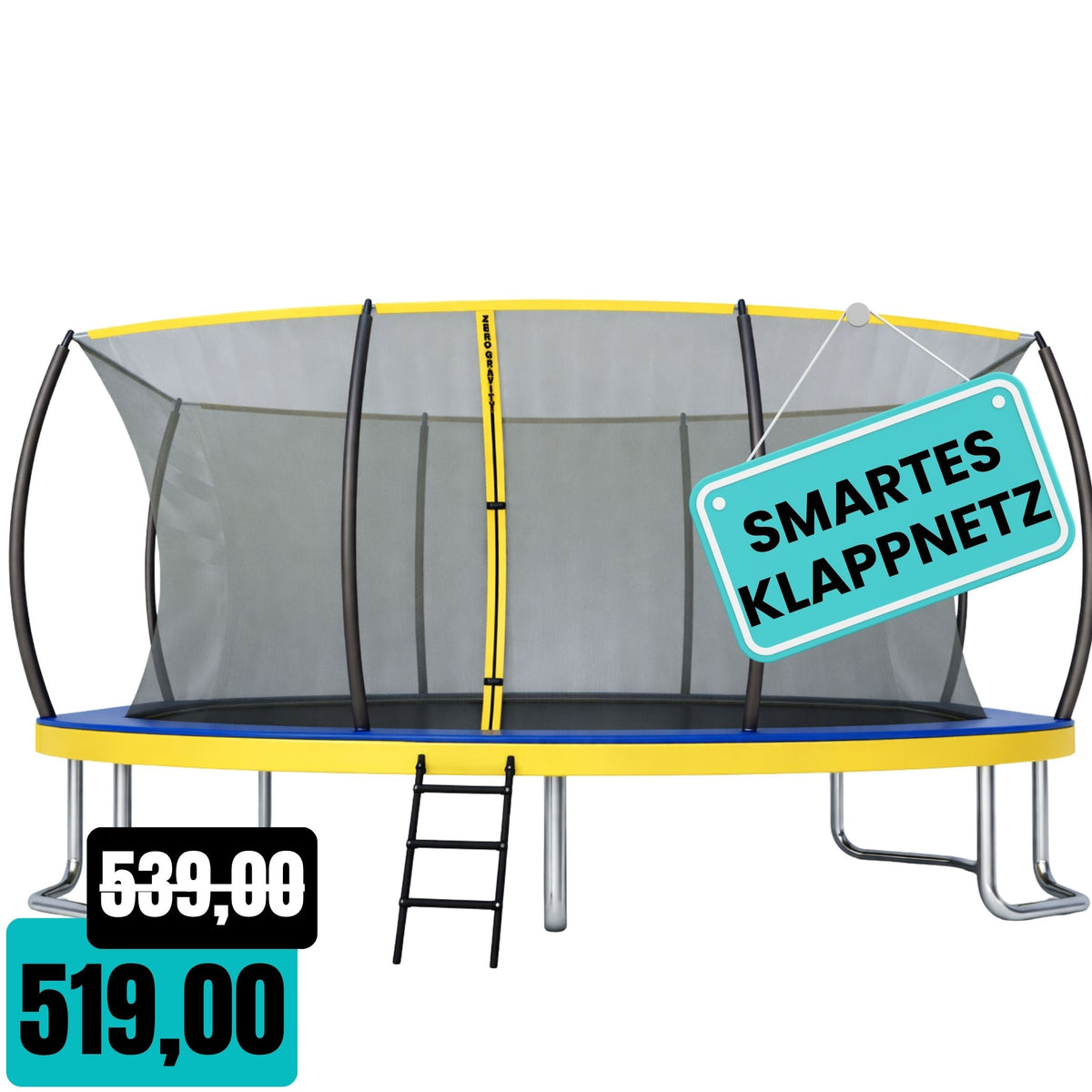 Zero Gravity Trampolin 457x305cm inkl. Leiter &amp; Bodenanker - Nutzer bis 130kg